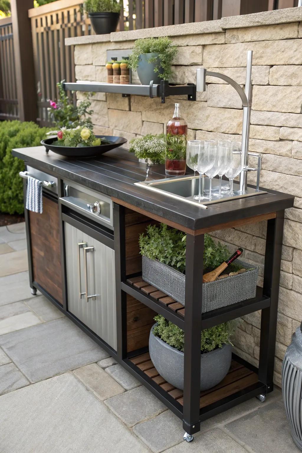 Transform your outdoor space with this versatile fish cleaning station that doubles as a chic potting bench or stylish bar.