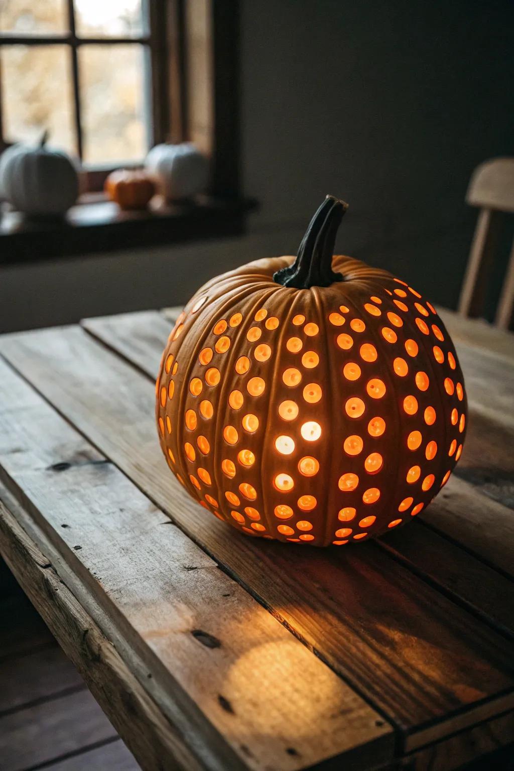 Illuminate your autumn nights with a playful polka dot pumpkin masterpiece.