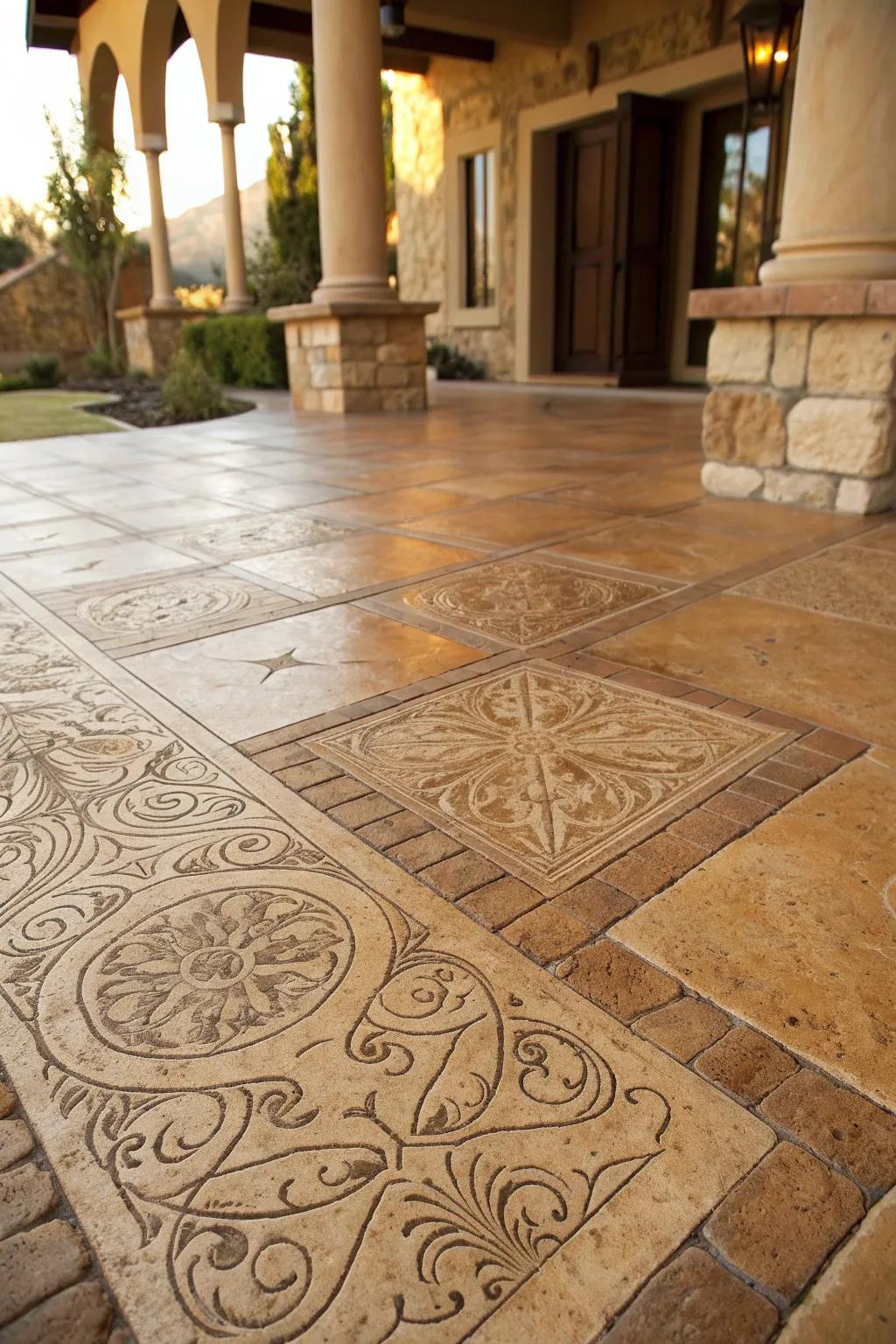 Transform your space with the timeless elegance of stamped concrete, bringing a touch of Tuscan charm to any patio.