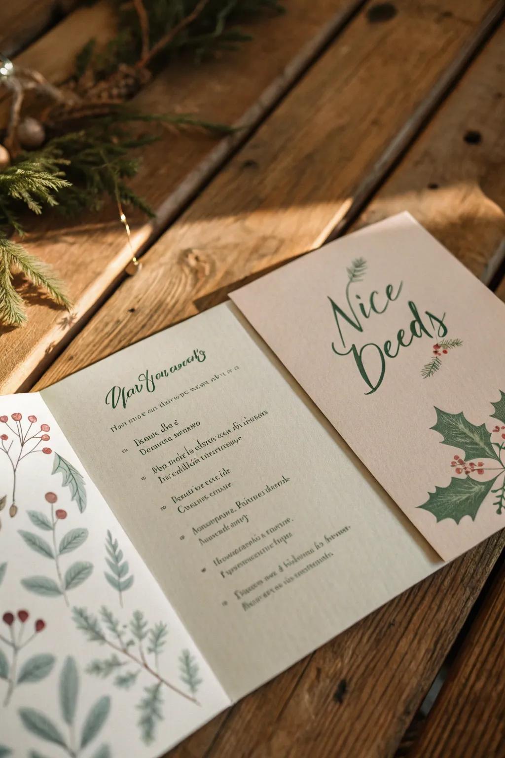 Naughty or Nice? This charming Christmas card captures the playful spirit of the season with a minimalist touch. Perfect for those who love a good laugh and appreciate the art of simplicity.