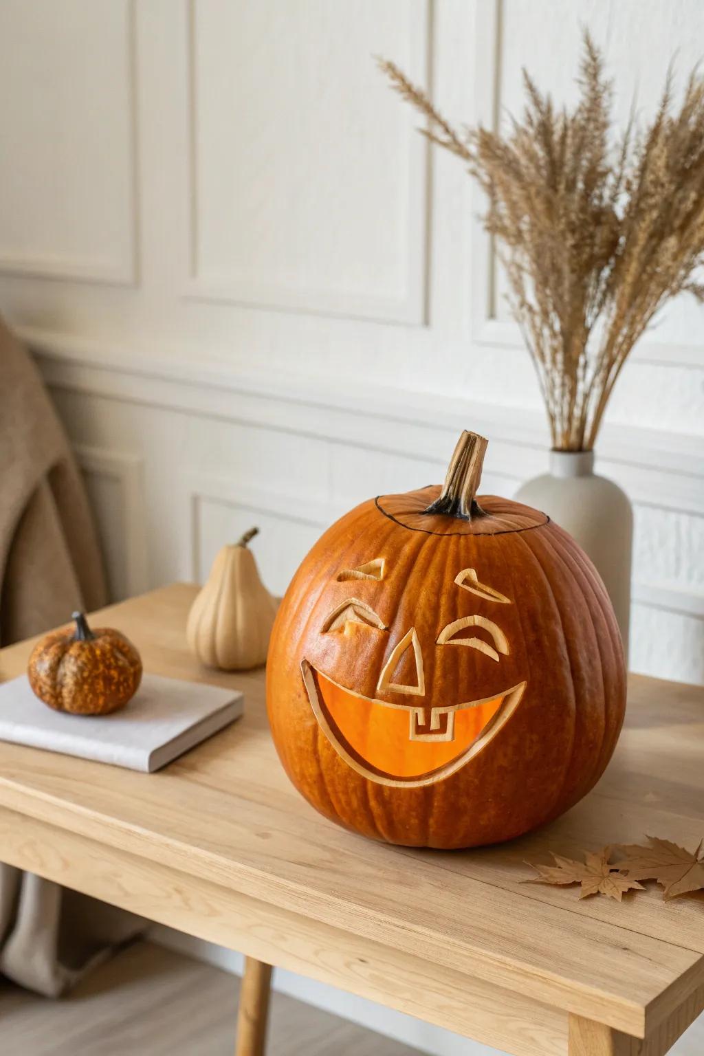 Add a dash of humor to your fall decor with this laughing-crying emoji pumpkin—perfect for a minimalist and boho-inspired touch!
