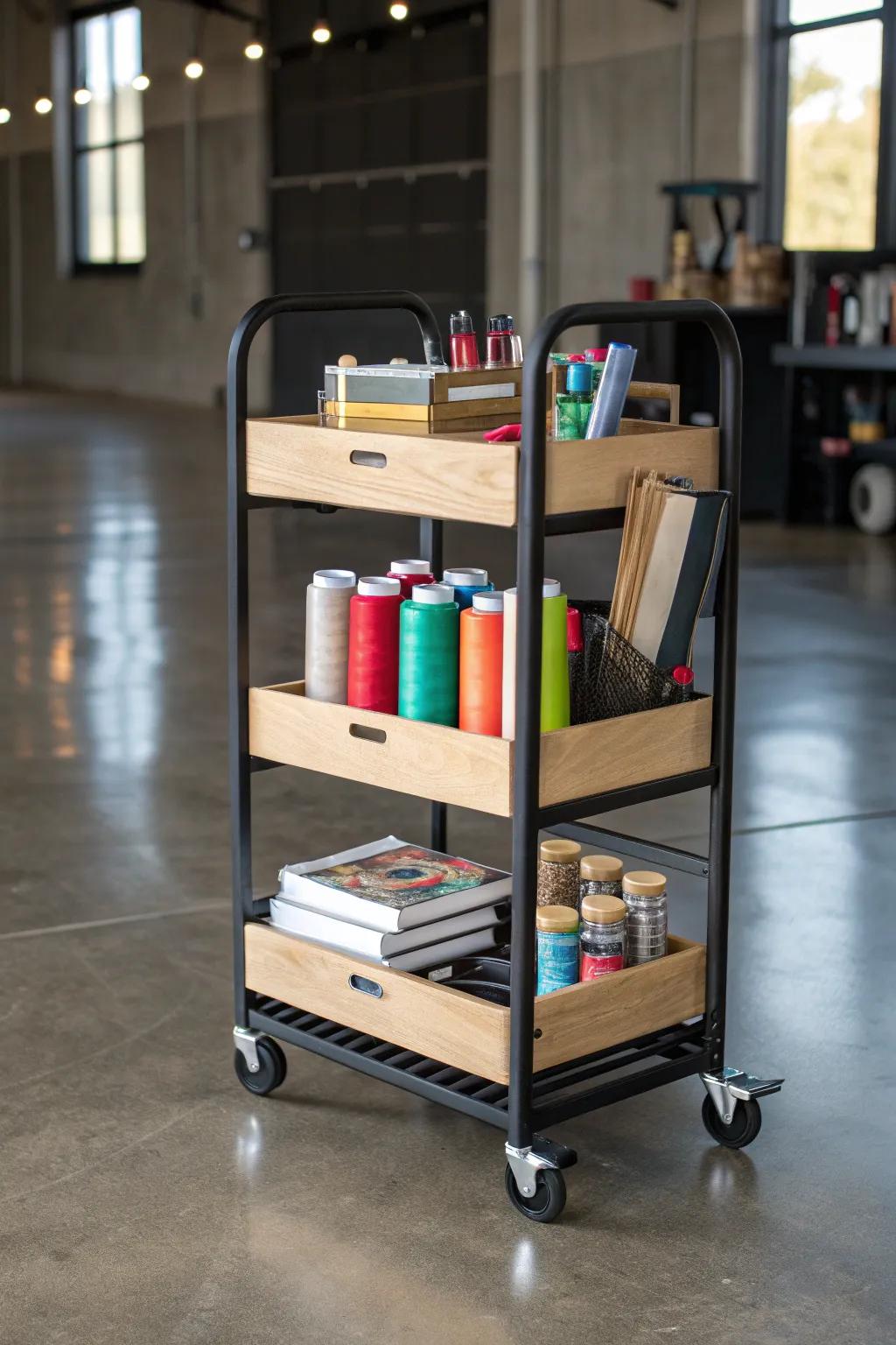 Transform your garage with this stylish rolling storage cart, perfect for versatile organization on the go.