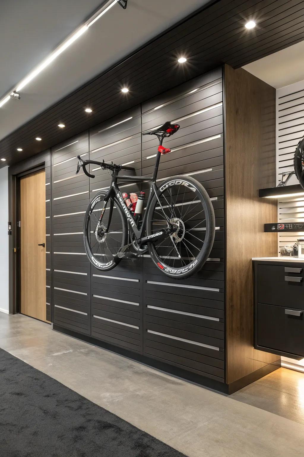 Elevate your garage style with vertical bike storage — where function meets modern design.