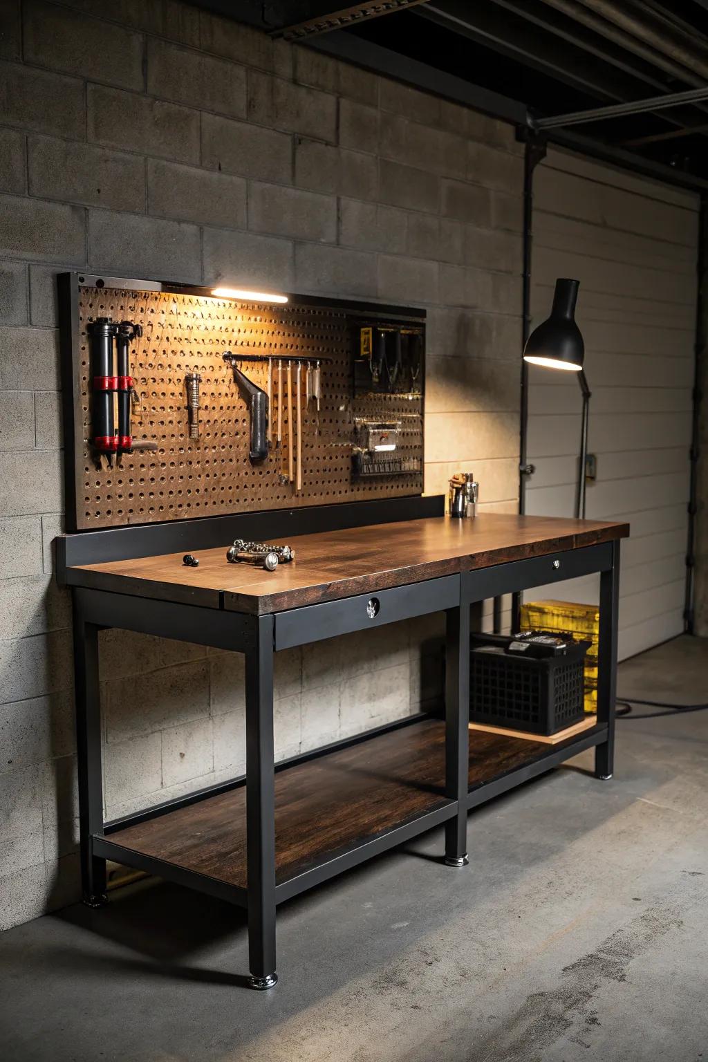 Maximize your space with a stylish compact corner workbench, perfect for the modern craftsman.