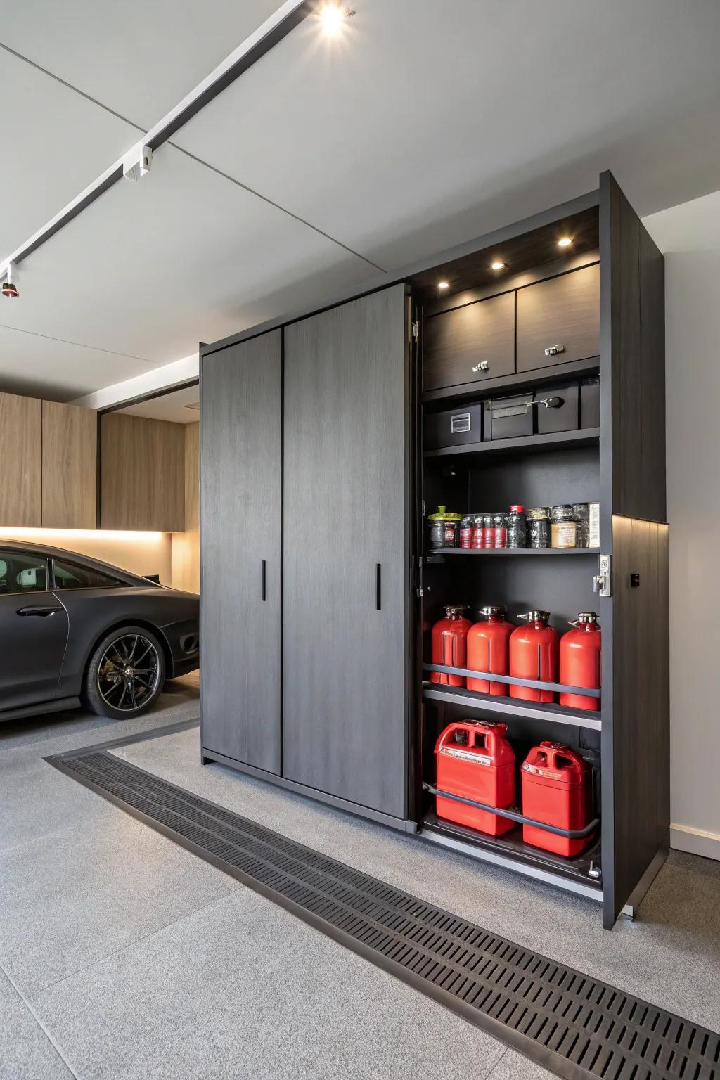 Elevate your garage with hidden cabinetry for a clean, clutter-free look.