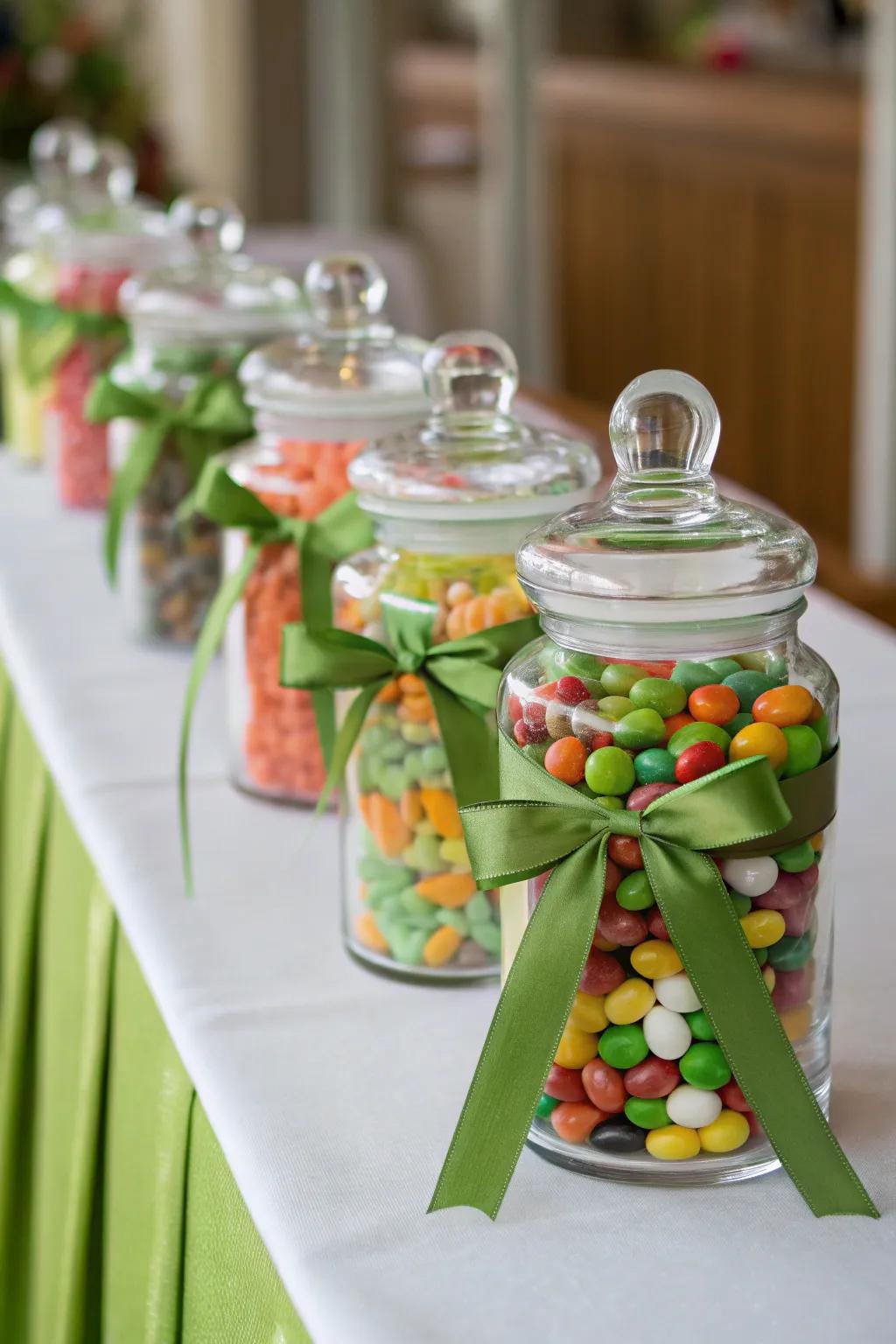 Green ribbons add a touch of elegance to the display.