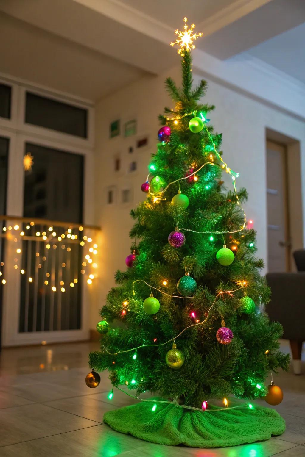 A playful Christmas tree with neon accents that adds a burst of energy to the holidays.