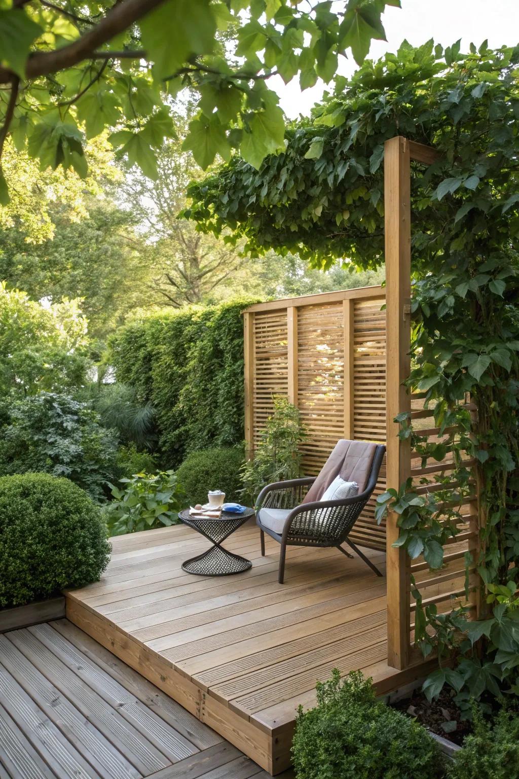 Transform your backyard into a Secret Garden Nook with a secluded ground level deck. 🌿
