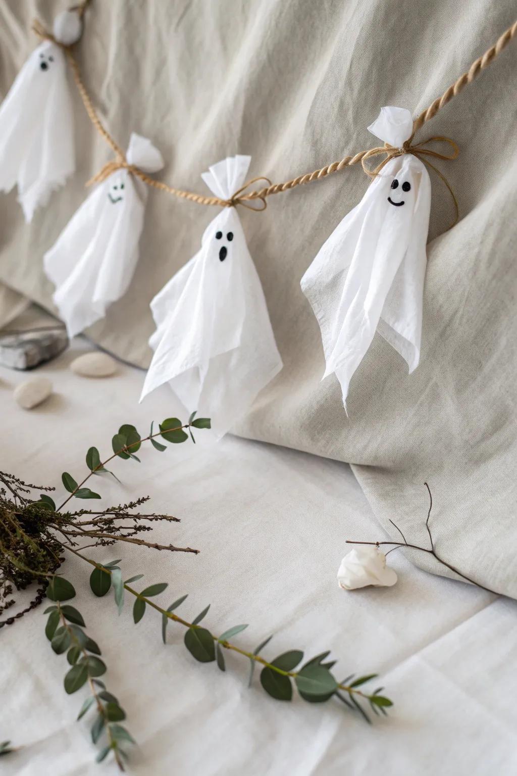 Whimsical Ghostly Garland: Crafting Halloween magic with simplicity and charm.