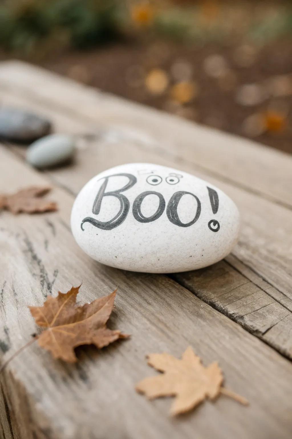 Add a playful touch to your Halloween decor with minimalist rock art that speaks volumes!