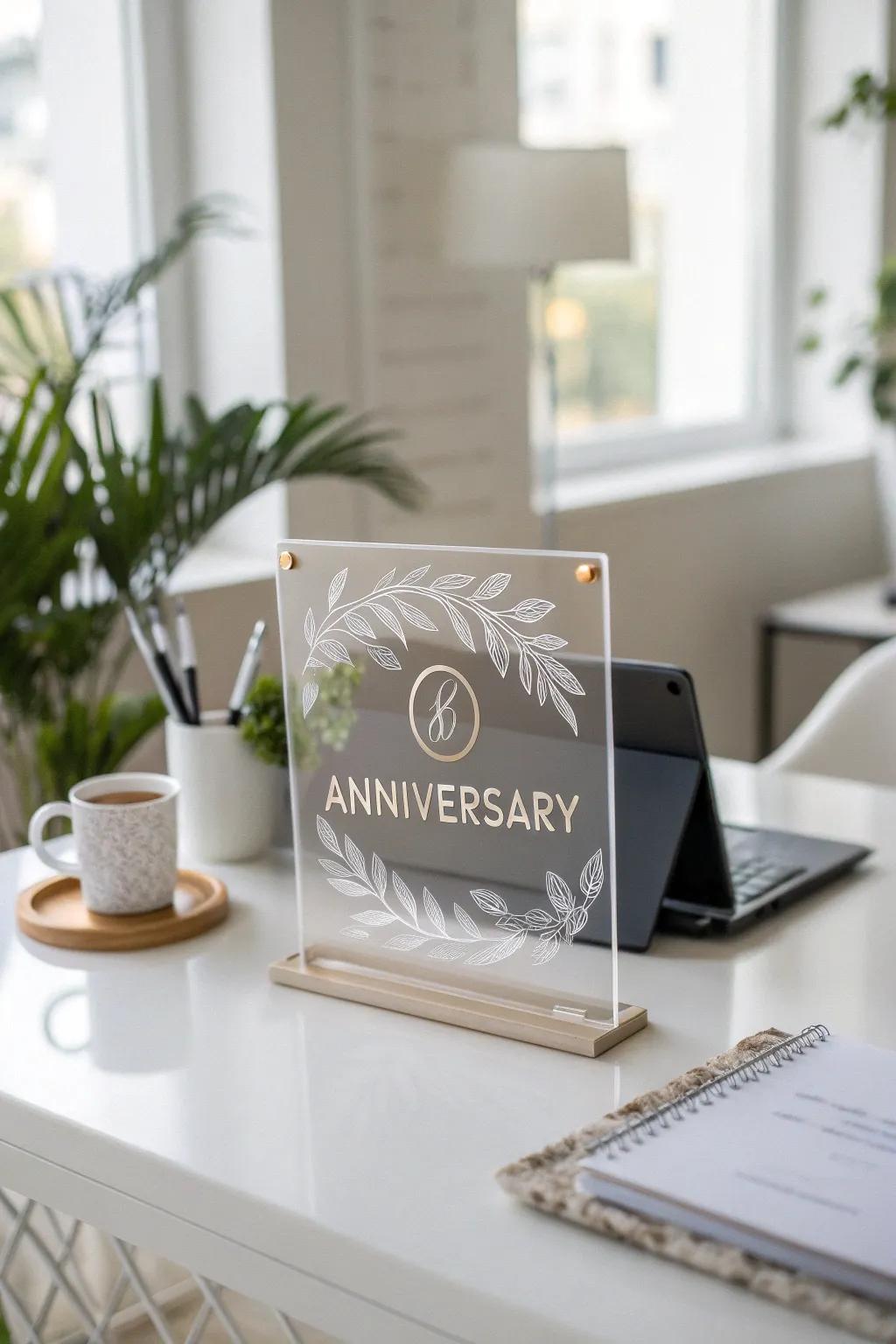 Personalized acrylic sign, offering a chic and contemporary touch.