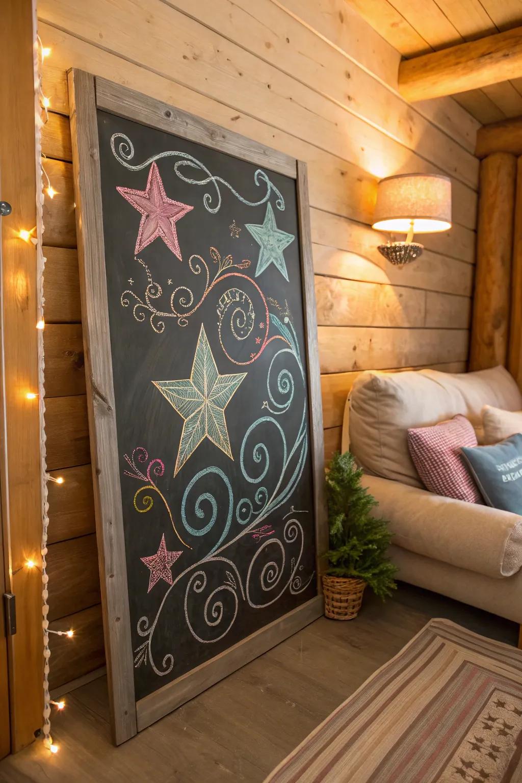 Elegant borders framing a birthday chalkboard sign.