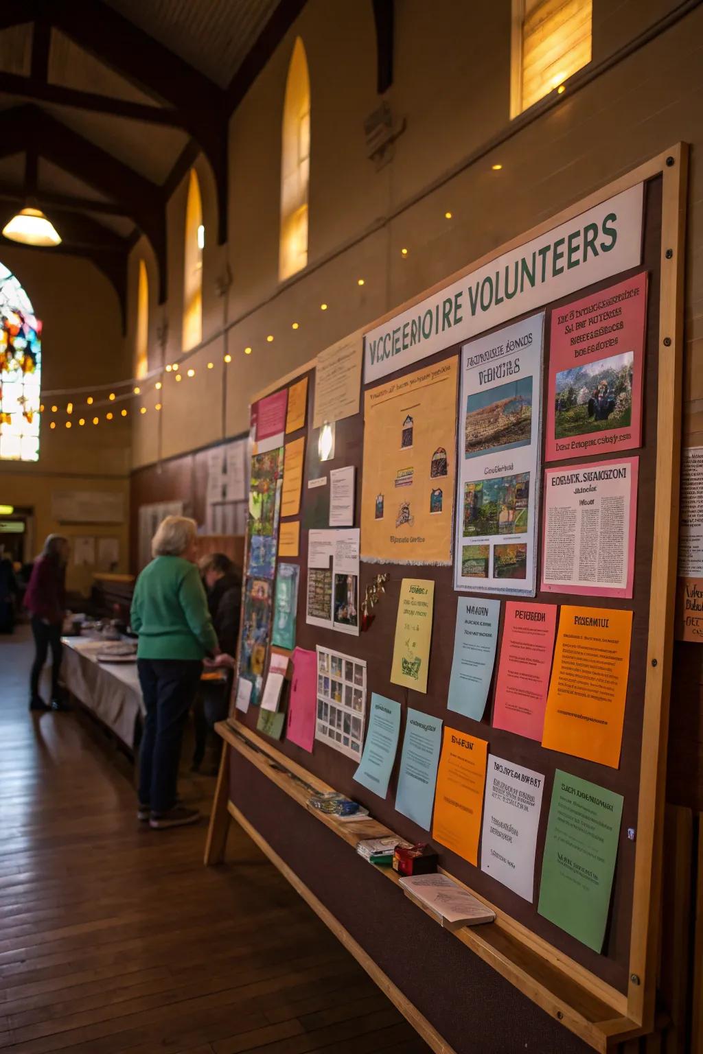 Volunteer opportunities on a bulletin board inspiring community action.