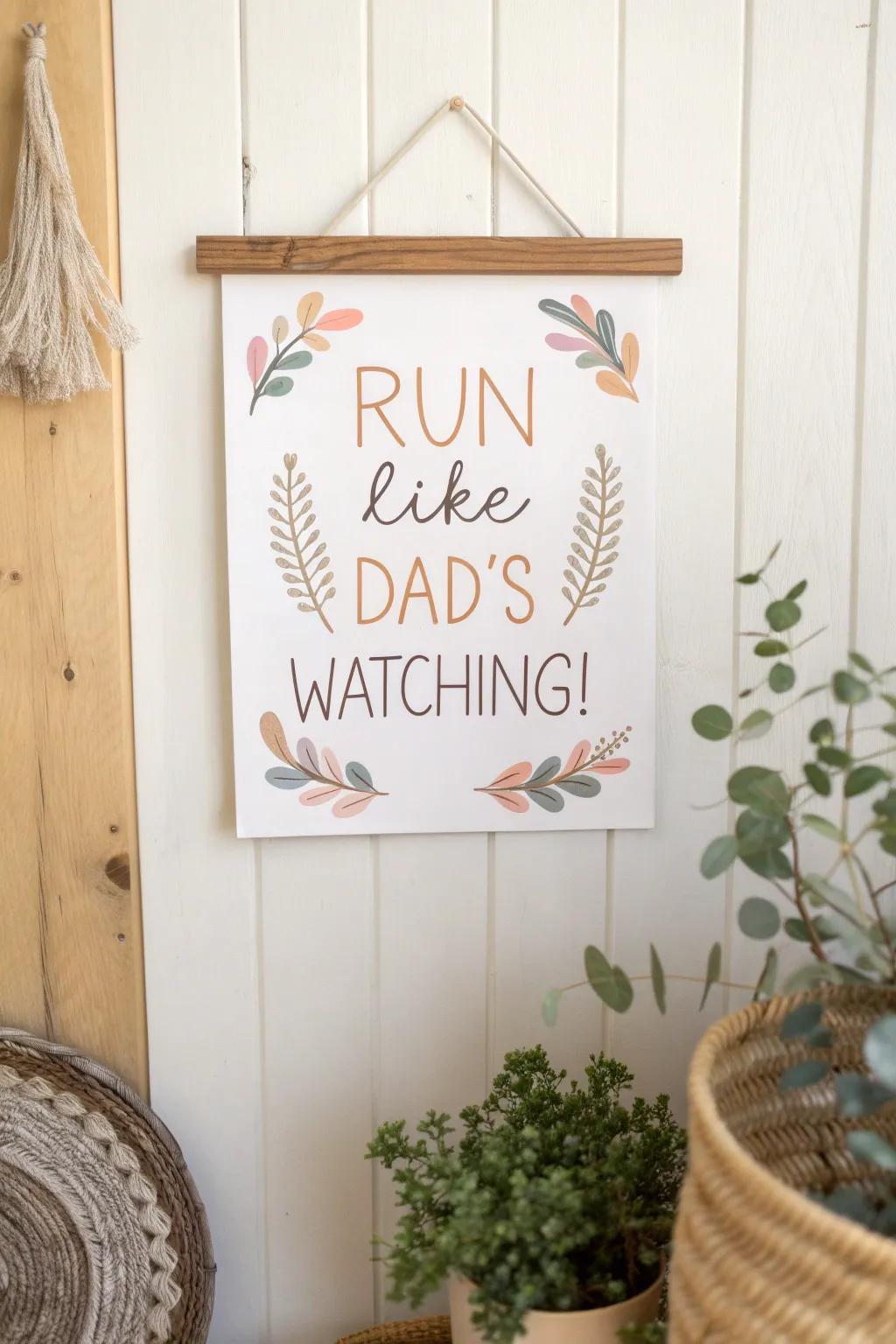 A touch of love and encouragement in every step—run like Dad's watching!