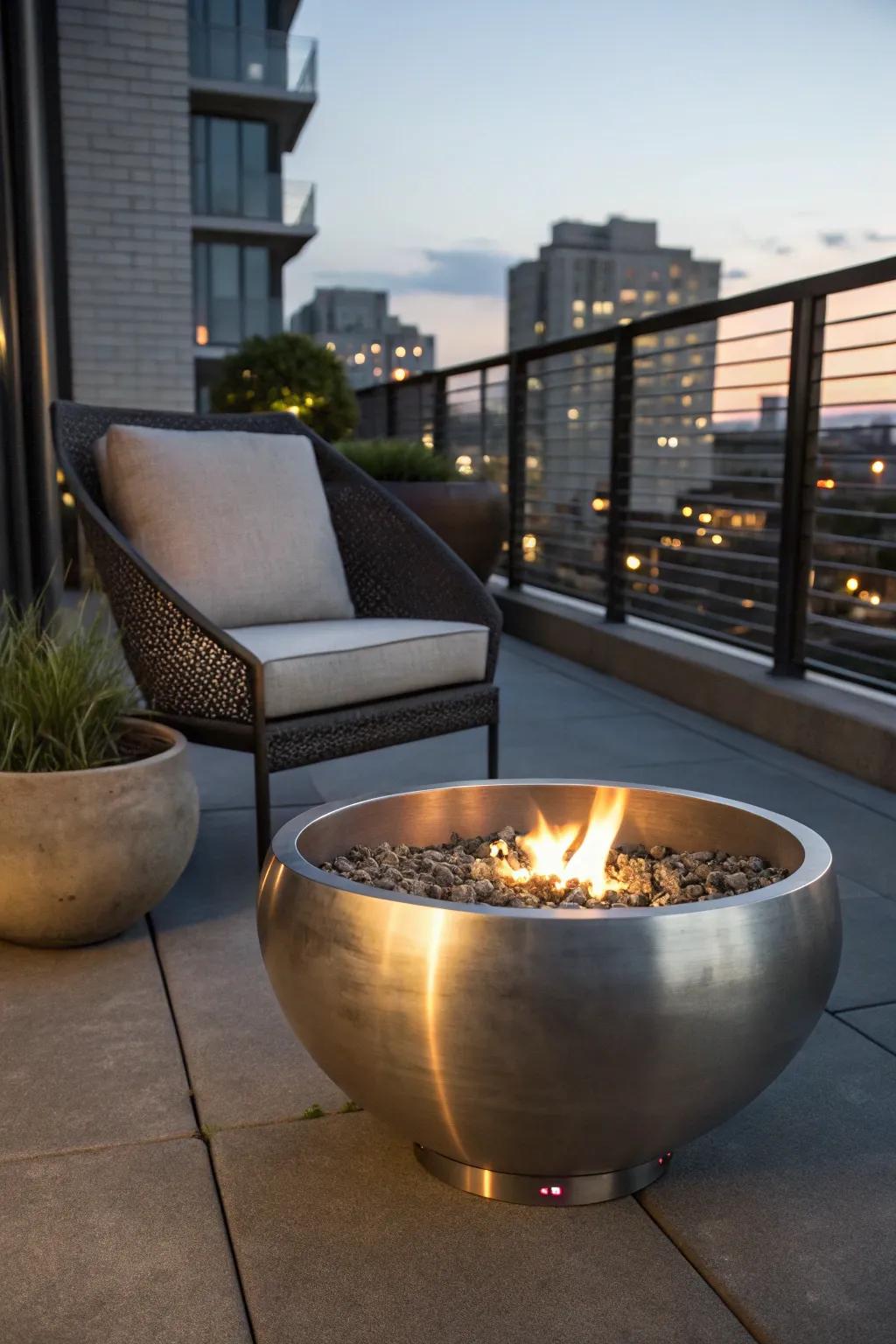 Elevate your outdoor space with this minimalist metal bowl fire pit design.