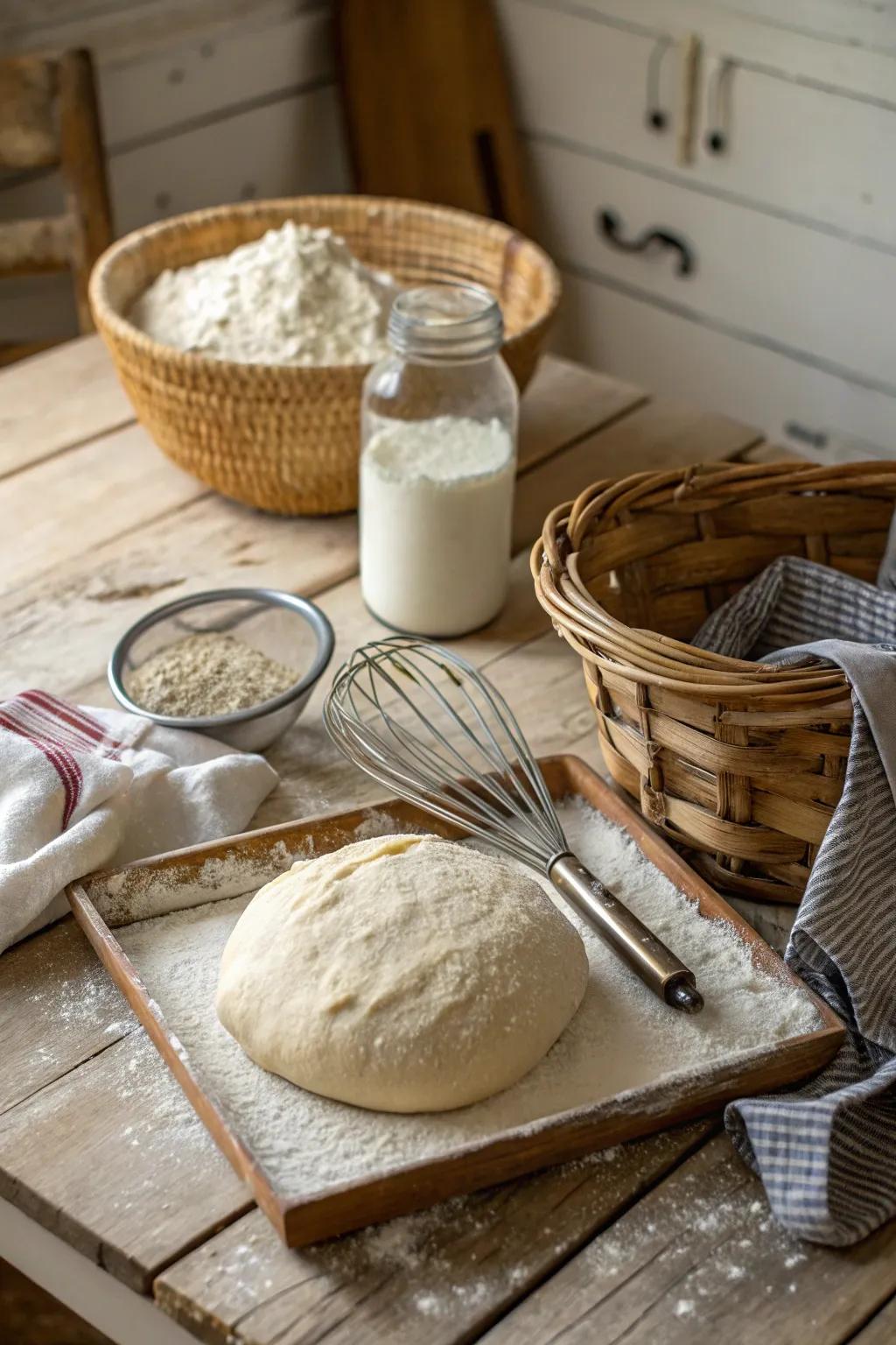 A baker's delight with everything needed to create homemade bread.