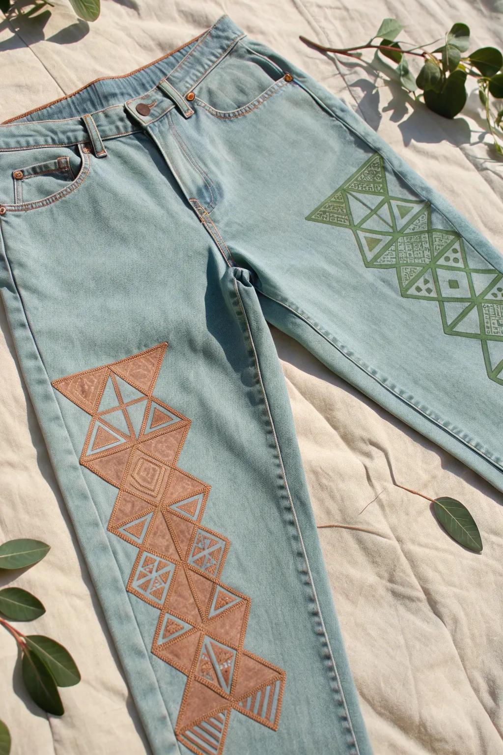 Elevate your jeans with modern stencil art—where simplicity meets style.