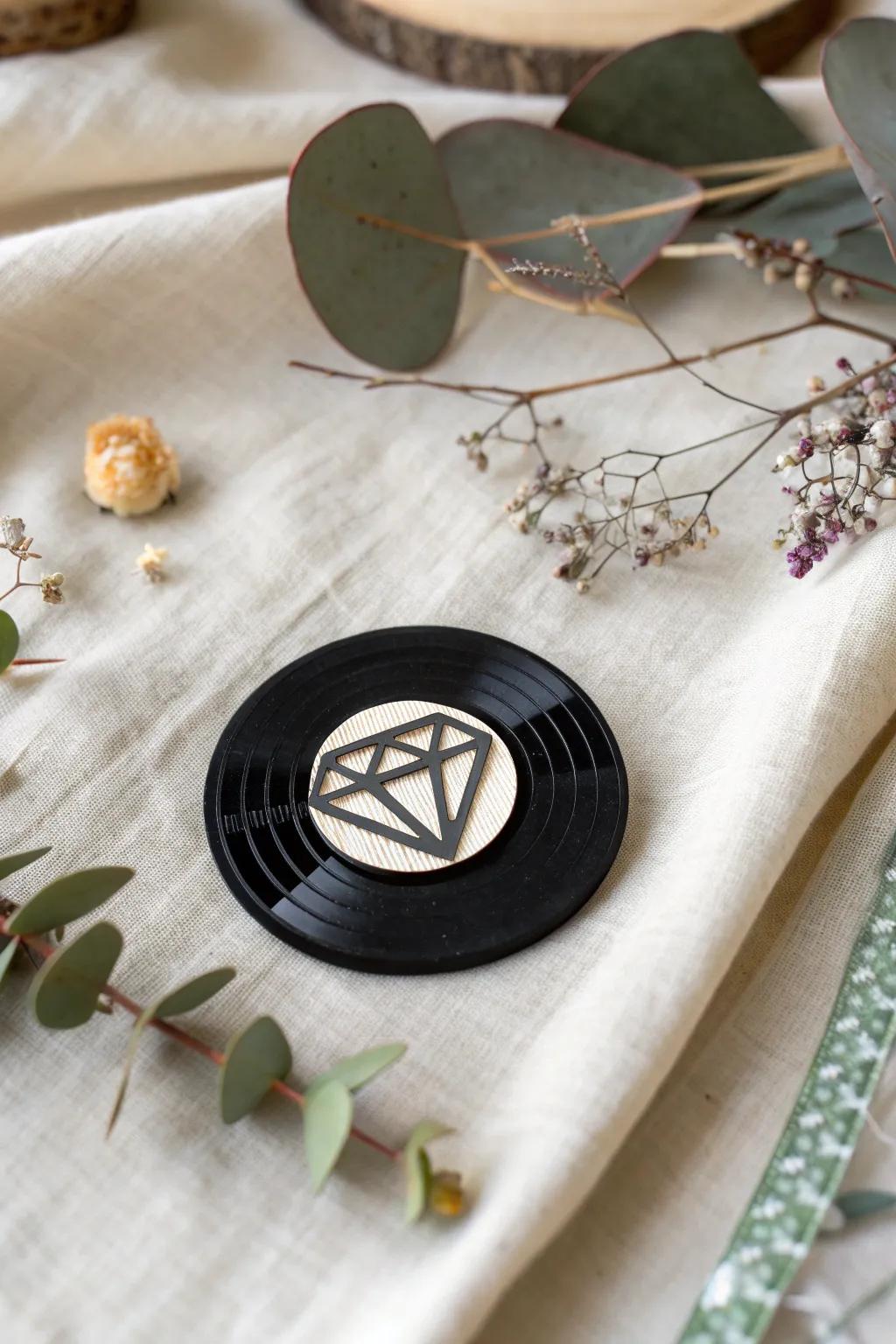 Transform retro vibes into chic style with a vintage vinyl brooch.