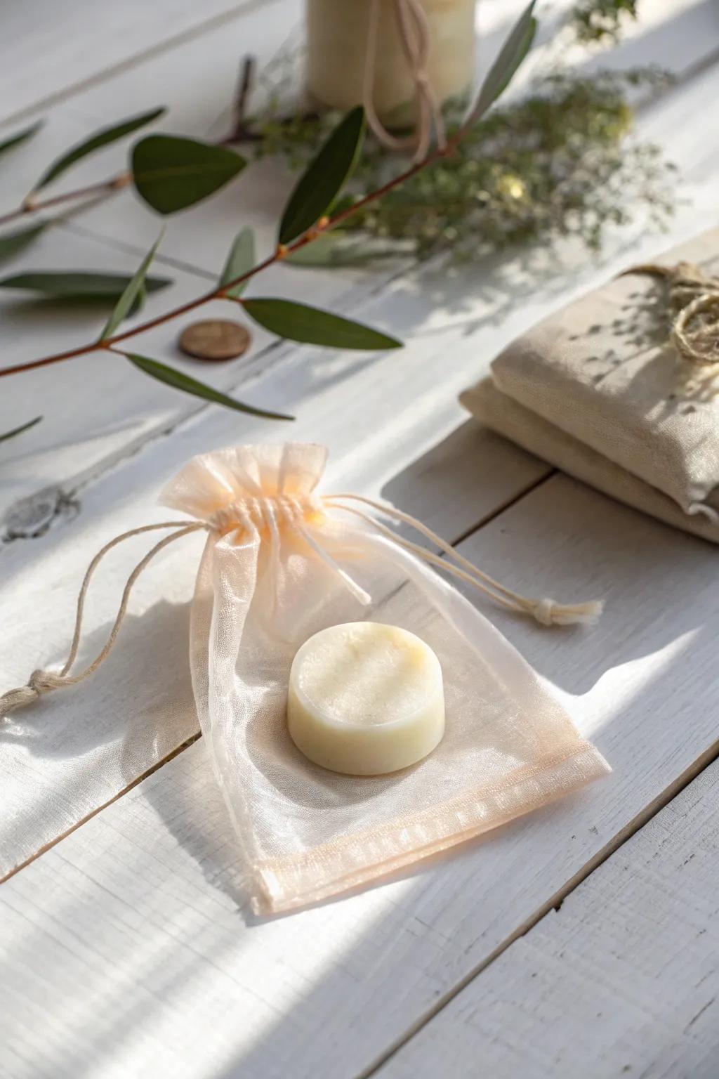 Elevate your gift-giving with elegant organza-wrapped lotion bars.