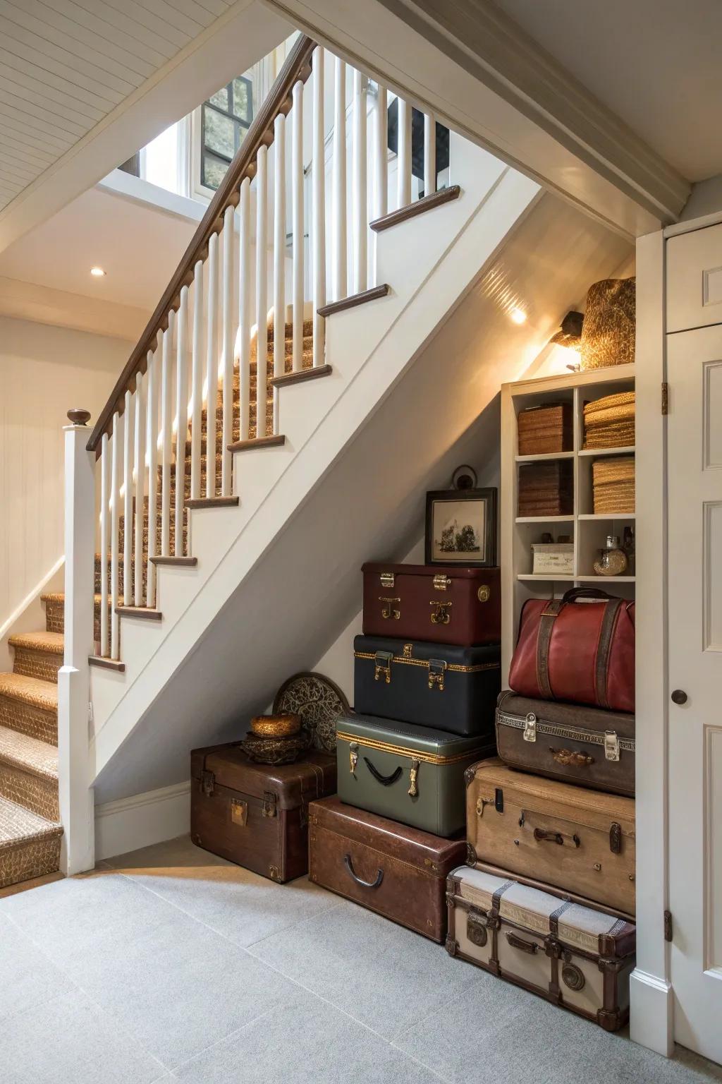 Transform under-stair space into a clever luggage nook.