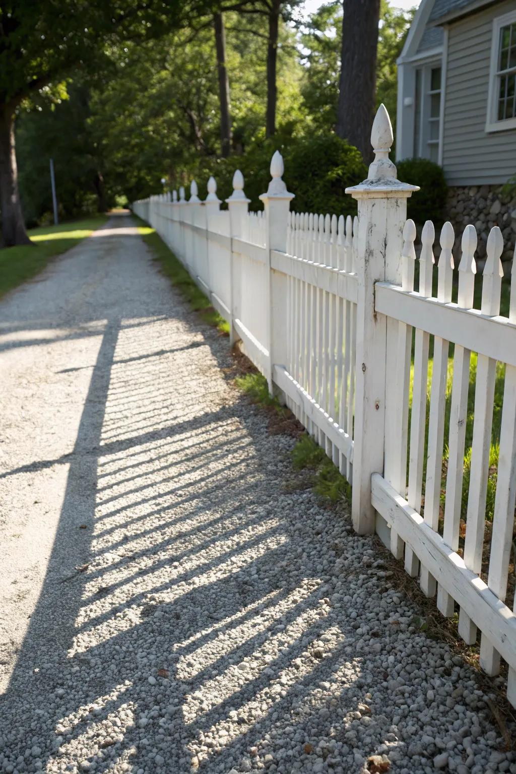 Enhance your driveway with a stylish, rustic picket fence—where function meets charm.