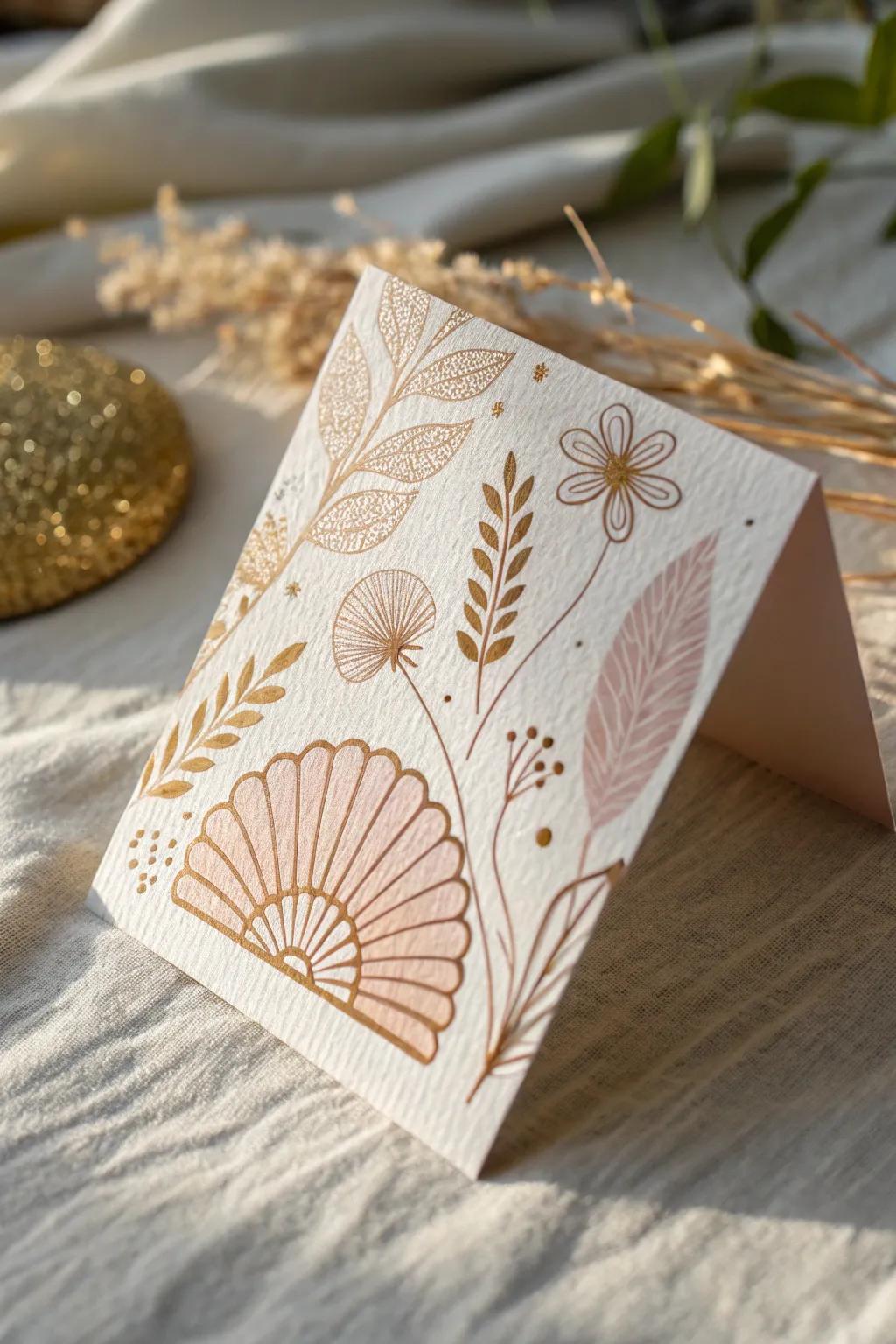 Elevate your spirits with shimmering elegance: a minimalist card with a boho twist.