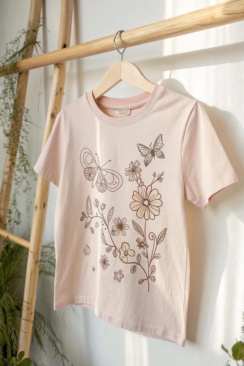 Embrace nature's charm with this enchanting butterfly and floral tee, perfect for little explorers.