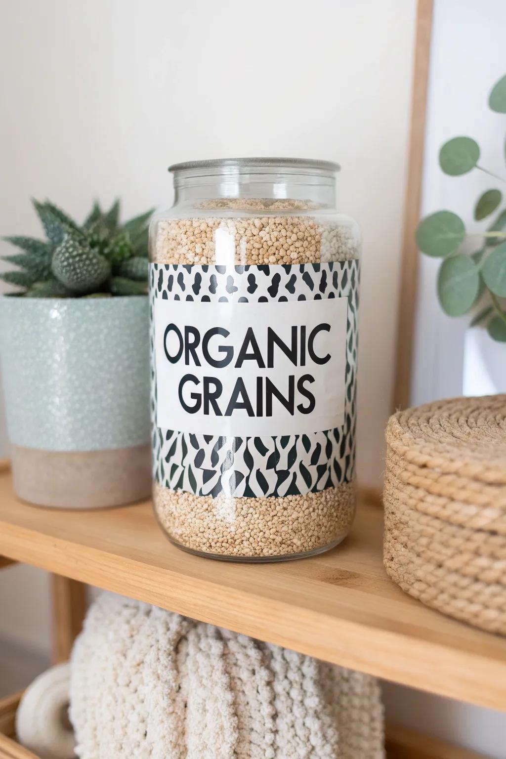 Elevate your pantry style with bold typography labels that combine functionality with a chic, minimalist flair.