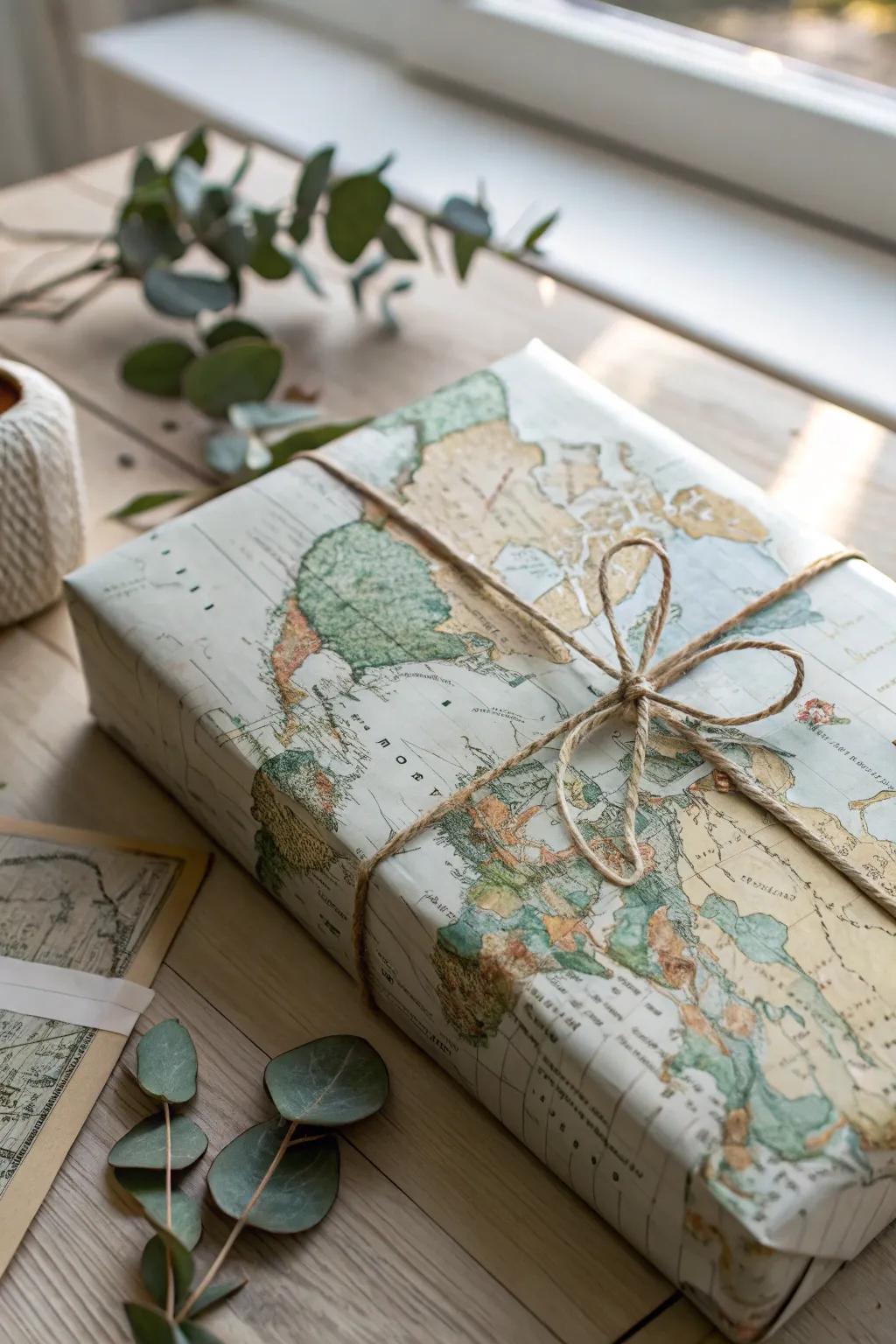 Wrap your gifts in stories of adventure with vintage map paper. Perfect for the travel enthusiast!