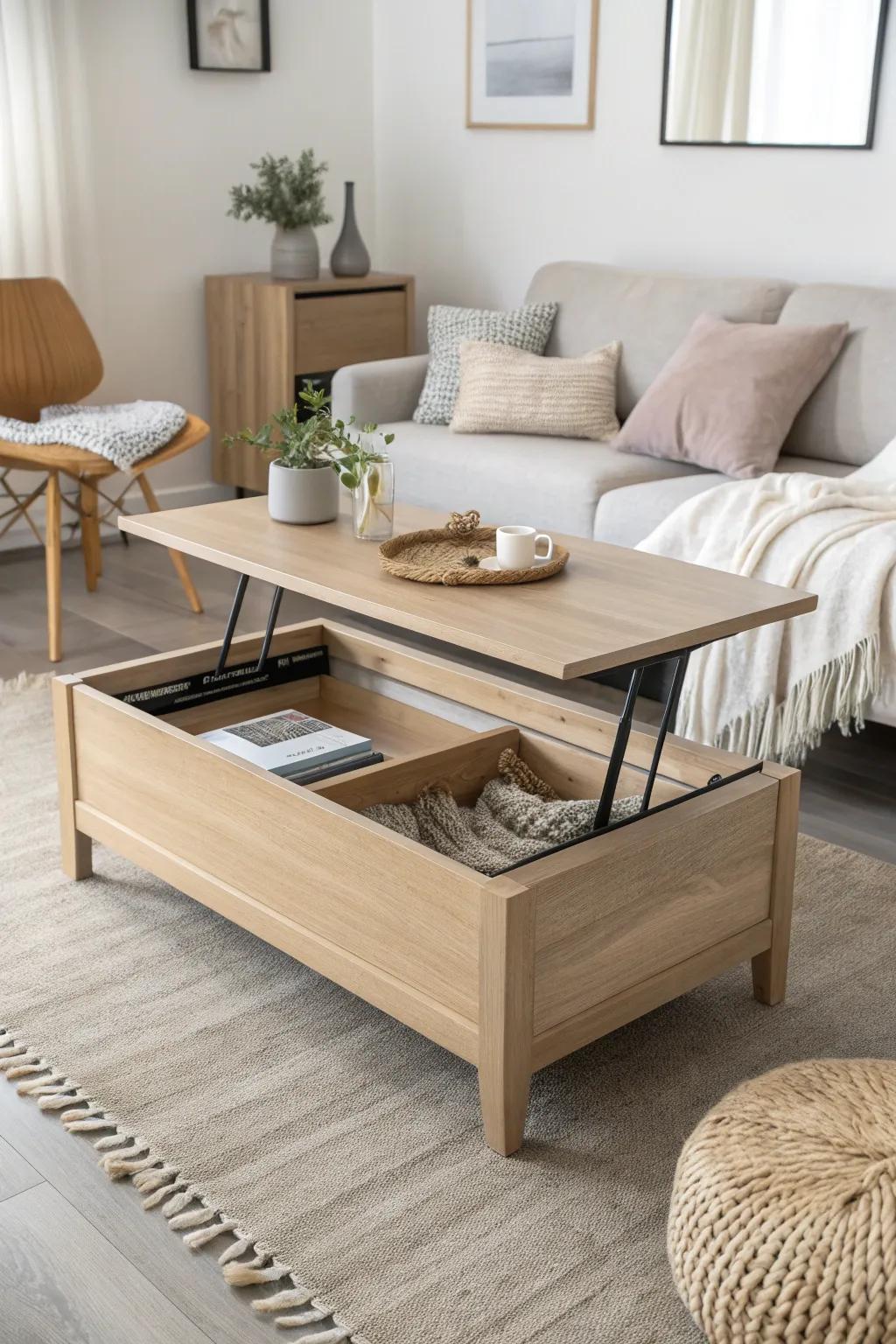Transform your living space with a chic convertible coffee table – where style meets functionality. Perfect for storing toys and games discreetly!