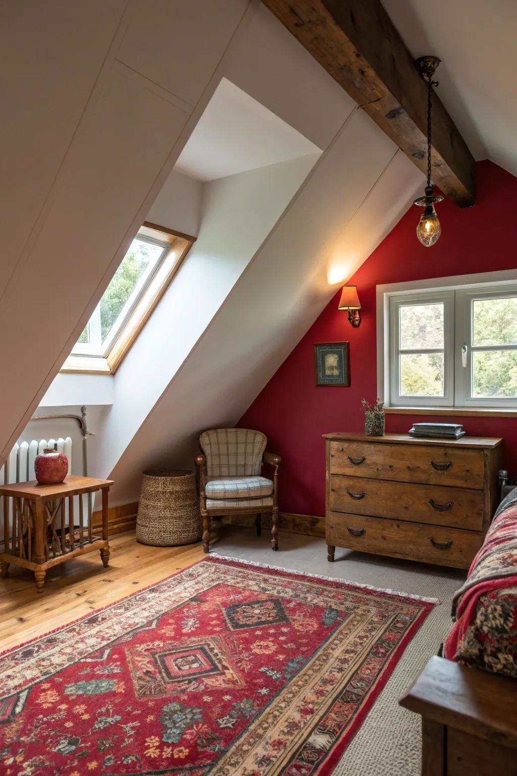 Accent walls add character and divert attention from low ceilings.