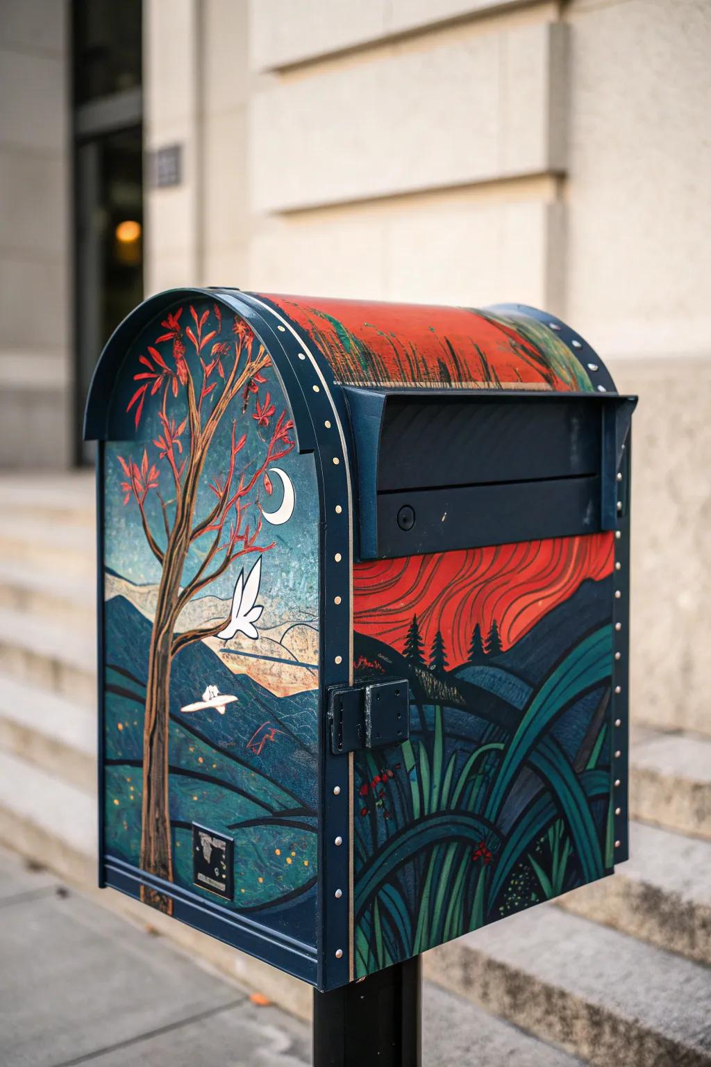 Transform your mailbox into a masterpiece with a bold mural that speaks volumes of your artistic flair!