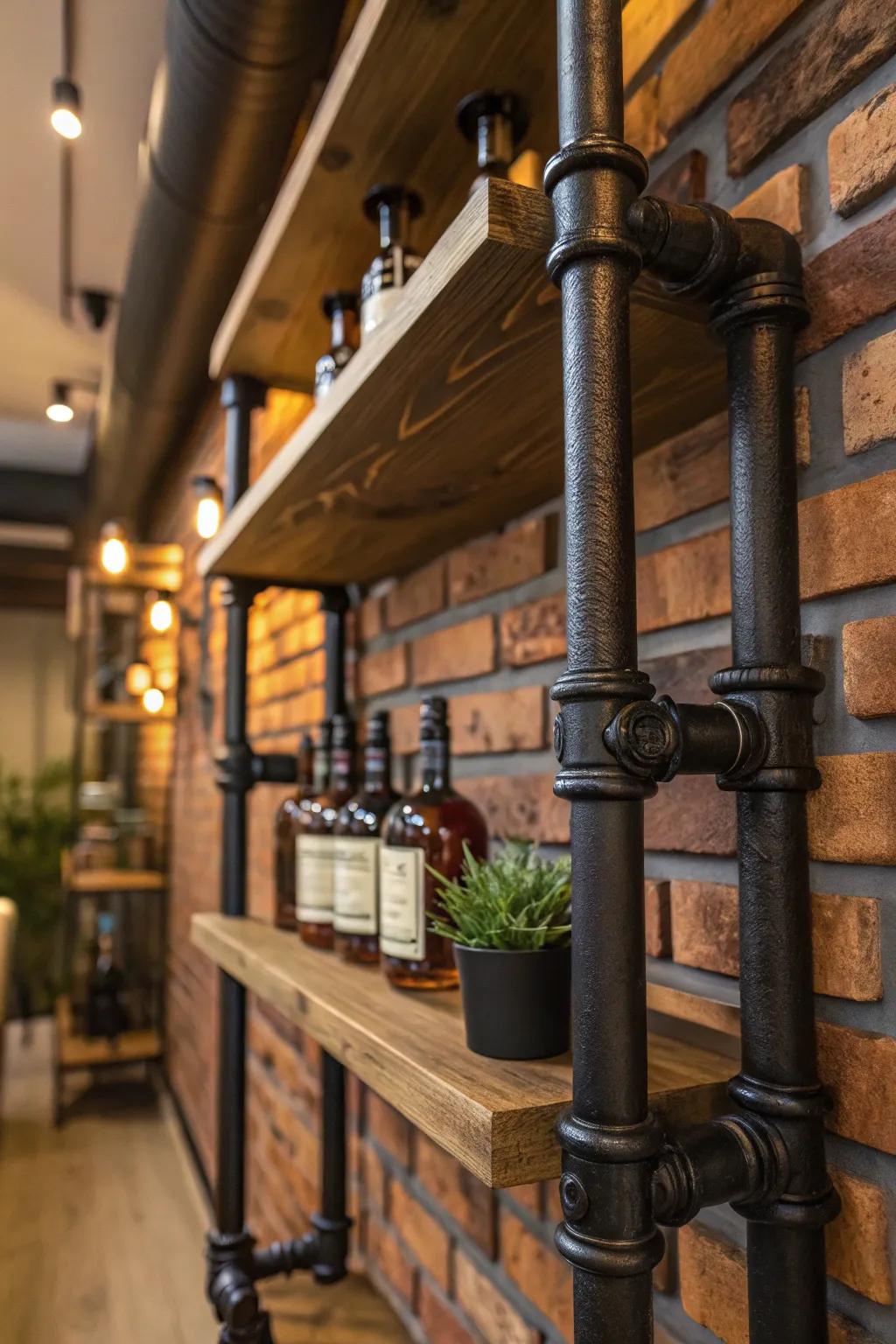 Elevate your man cave with budget-friendly industrial pipe shelves for a sleek, rustic vibe.
