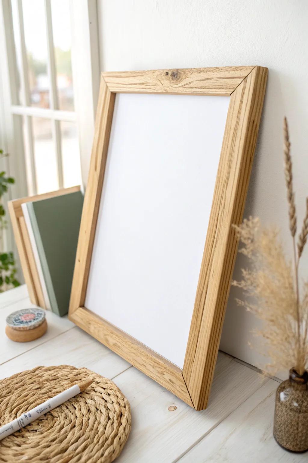 Transform your space with a touch of sustainable elegance: DIY Dry Erase Frame crafted from upcycled materials.