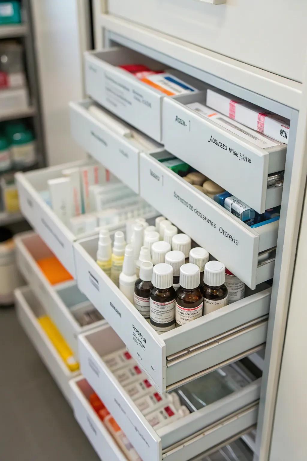 Drawer systems keep small items neatly organized.