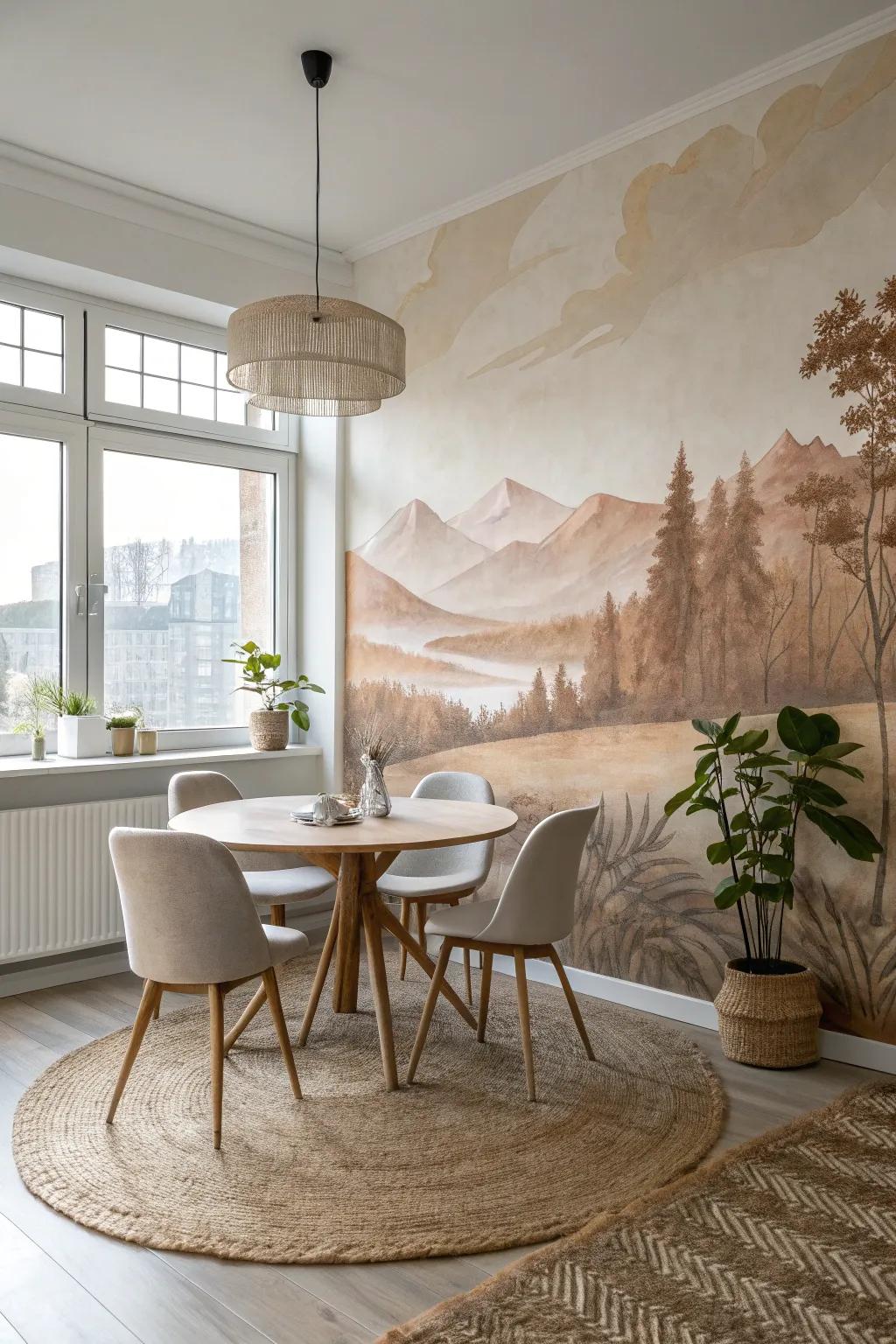 Transform your space with artful elegance: a mural that elevates your living room's ambiance.