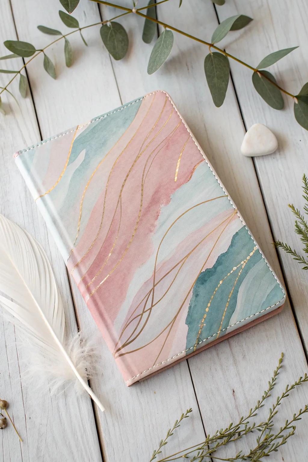 Embrace the dreaminess of abstract watercolor designs with this minimalist notebook cover that's perfect for your creative journey. #AbstractArt #MinimalistBeauty