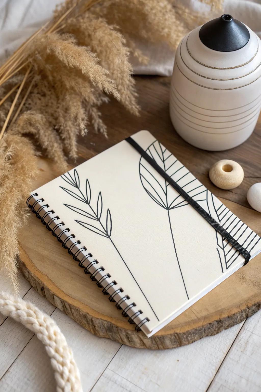 Elegance in Simplicity: Discover the beauty of minimalist line art for your notebook cover.