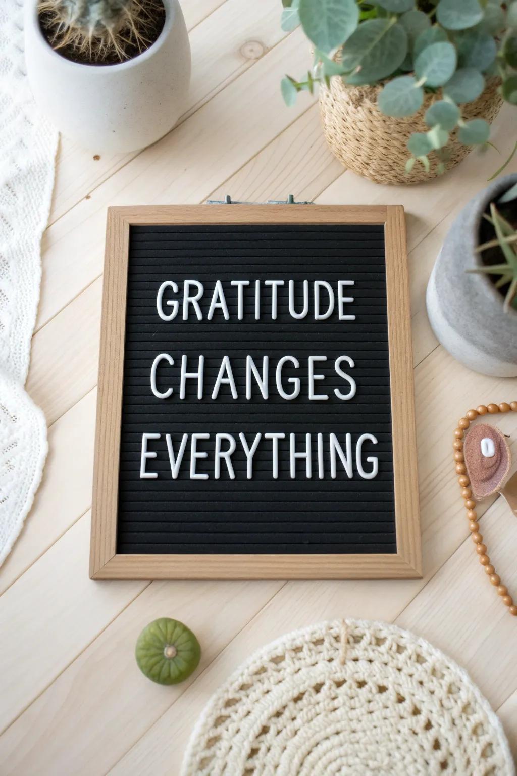 Embrace simplicity and gratitude with this minimalist letter board inspiration.