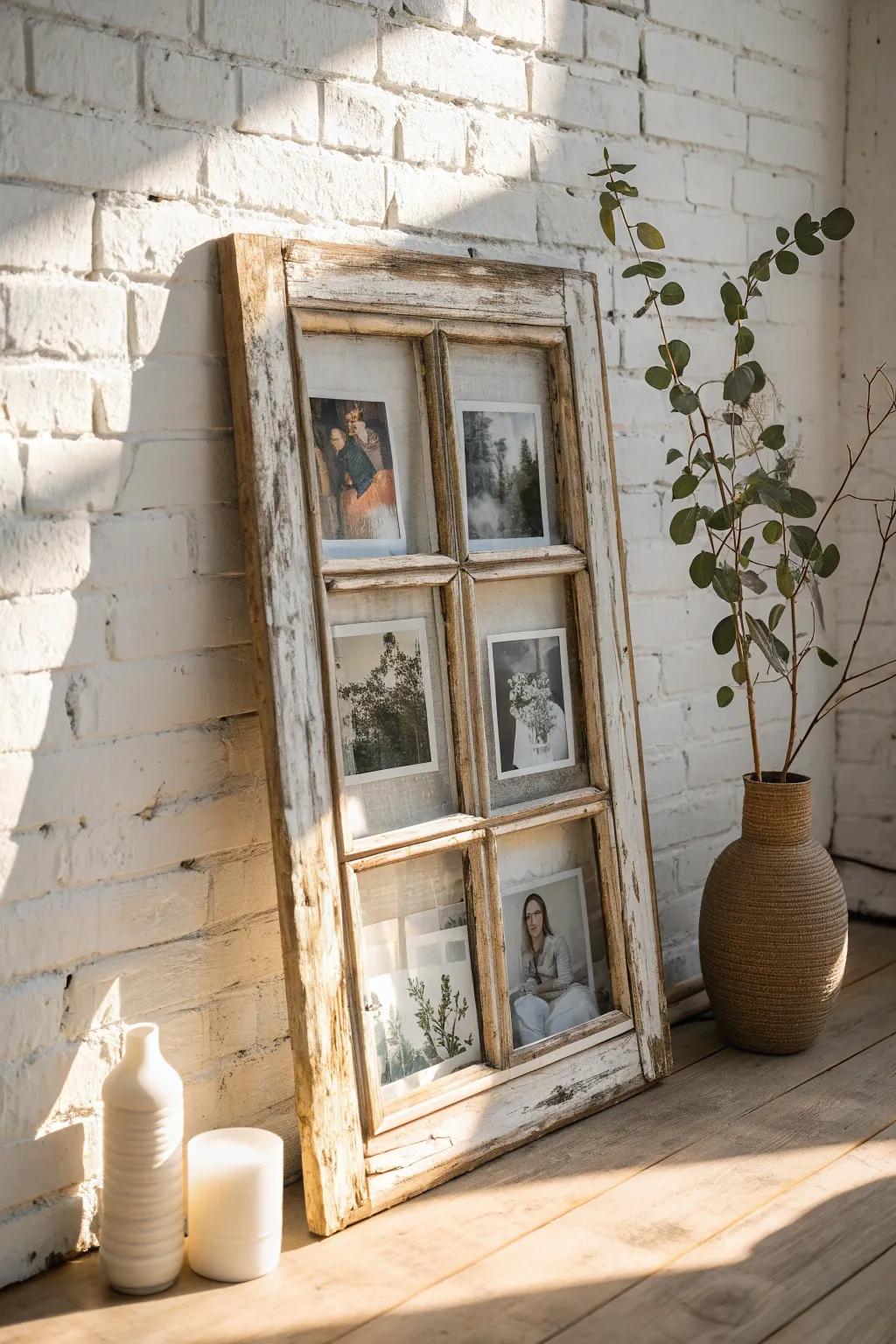 Transform a vintage window into a heartwarming holiday display with cherished family photos.