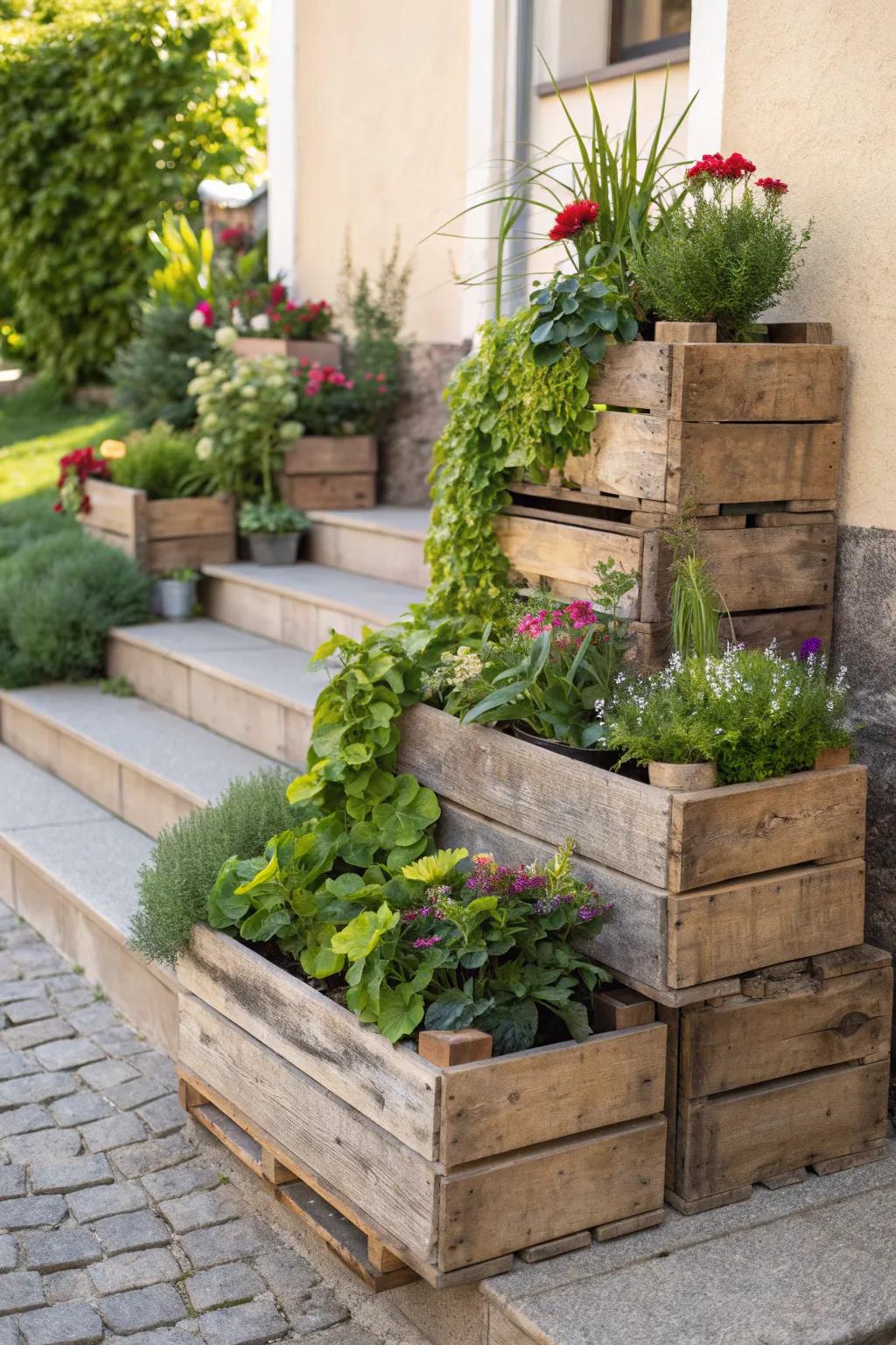 Transform your garden with a charming wooden box plant display - where simplicity meets natural beauty.