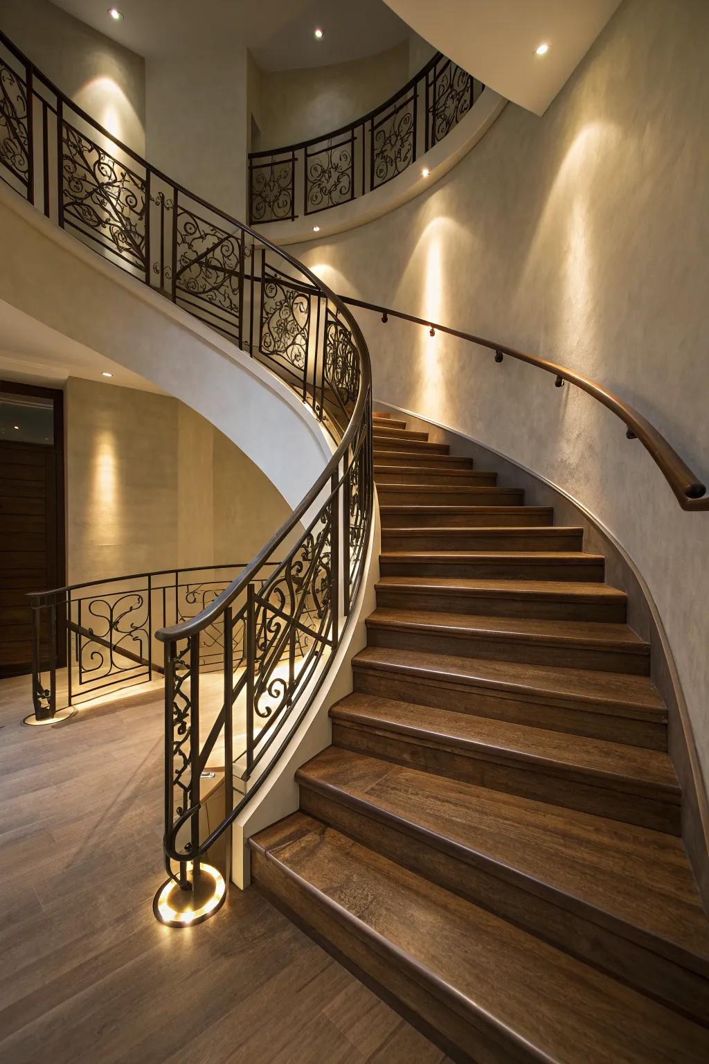Elevate your space with a touch of modern elegance: Discover the beauty of curved geometric staircases.
