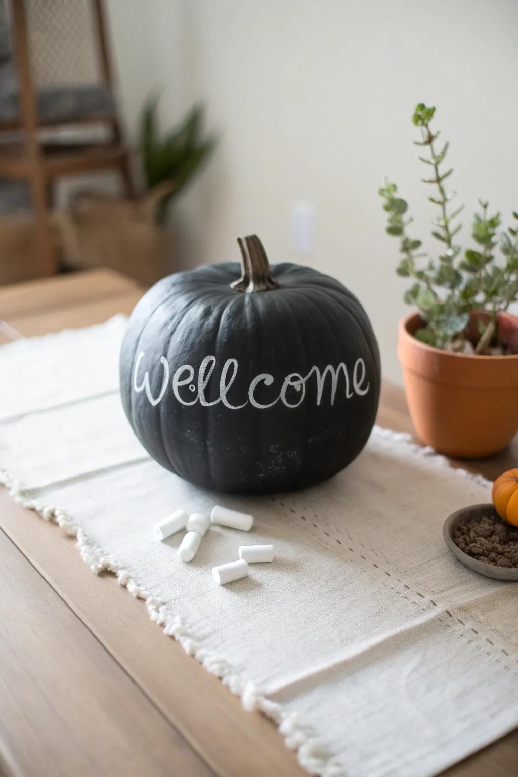Transform your autumn decor with a charming chalkboard pumpkin: simplicity meets creativity!