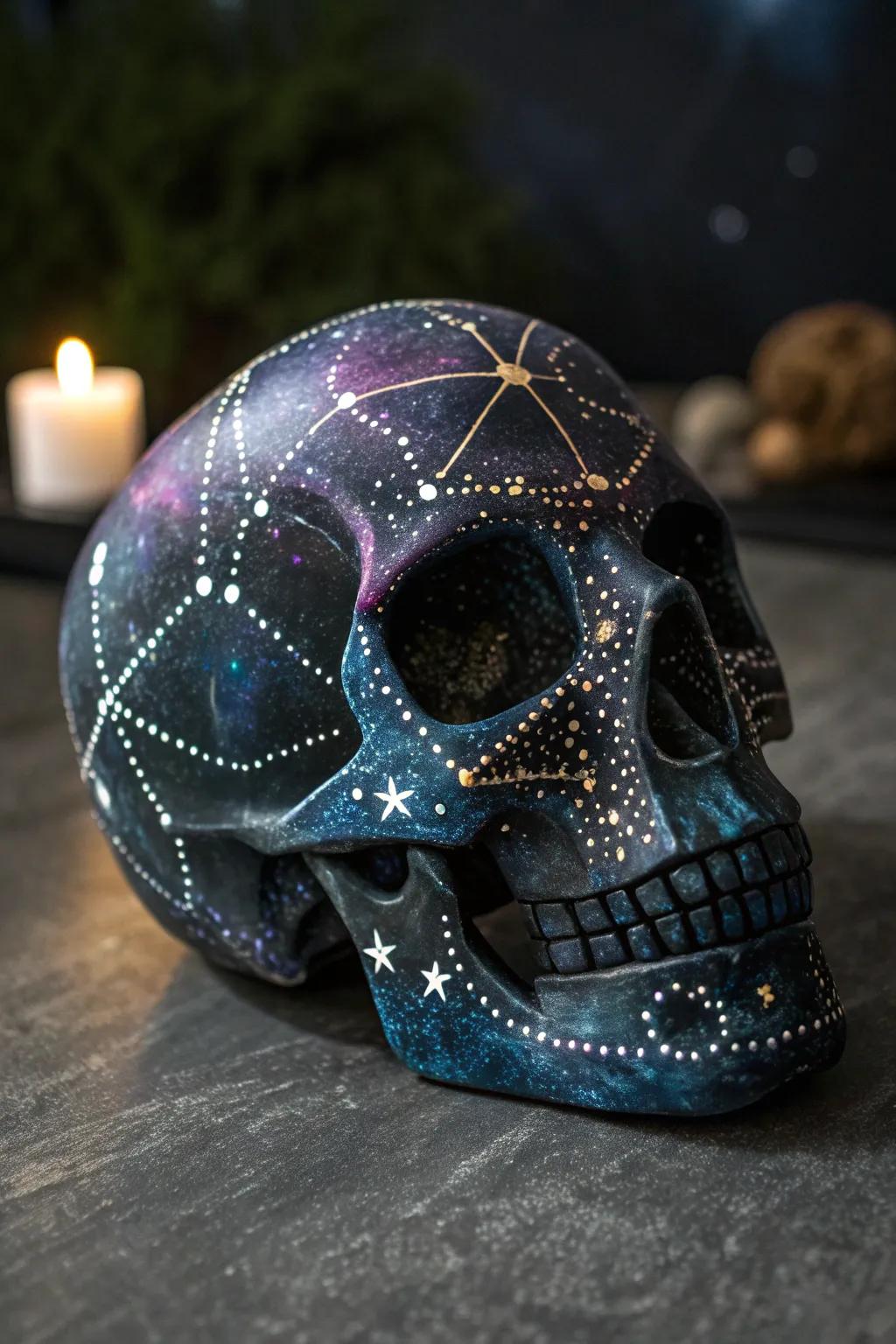 Illuminate your space with the cosmos: a celestial skull that brings the night sky indoors.