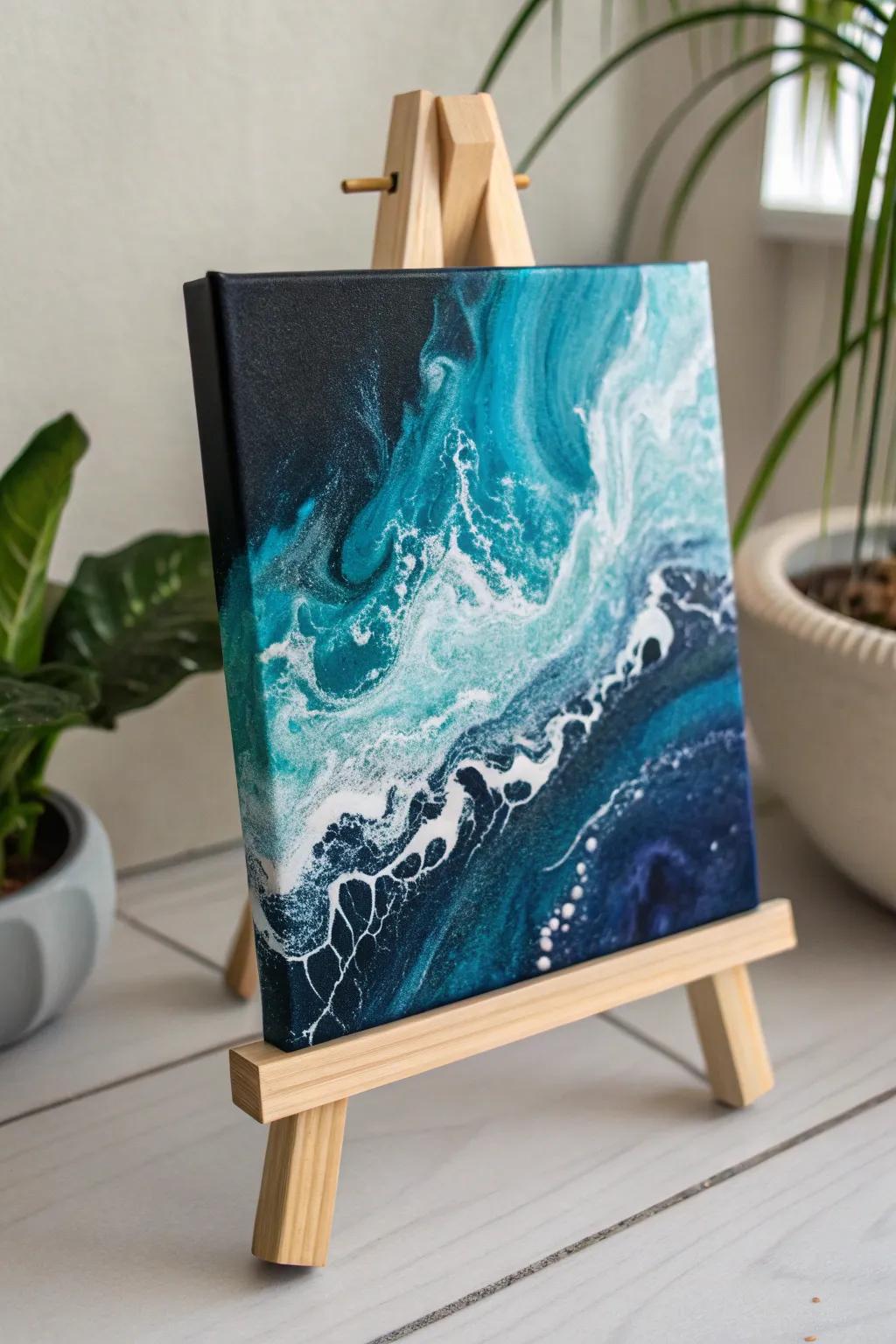 Dive into creativity with fluid art on a black canvas, where every pour reveals a new ocean of possibilities.