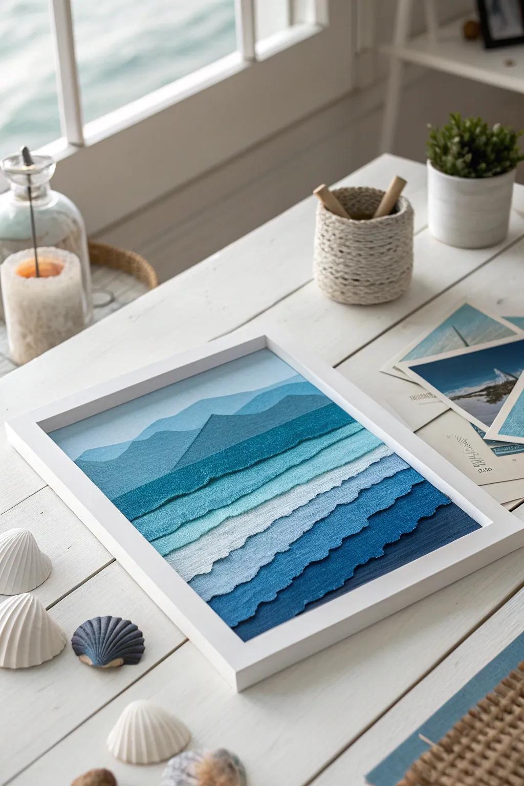 Dive into tranquility with minimalist paper collage art in soothing shades of blue. #ScandiBoho #ArtistryInSimplicity
