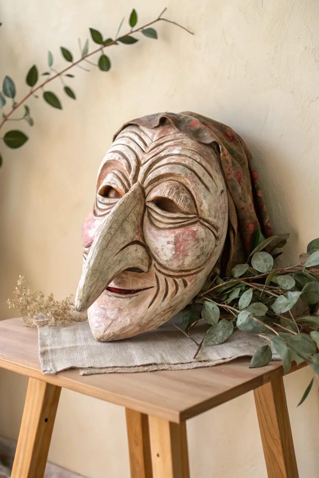 Enchant your storytelling nights with this hand-crafted fairy tale witch mask.