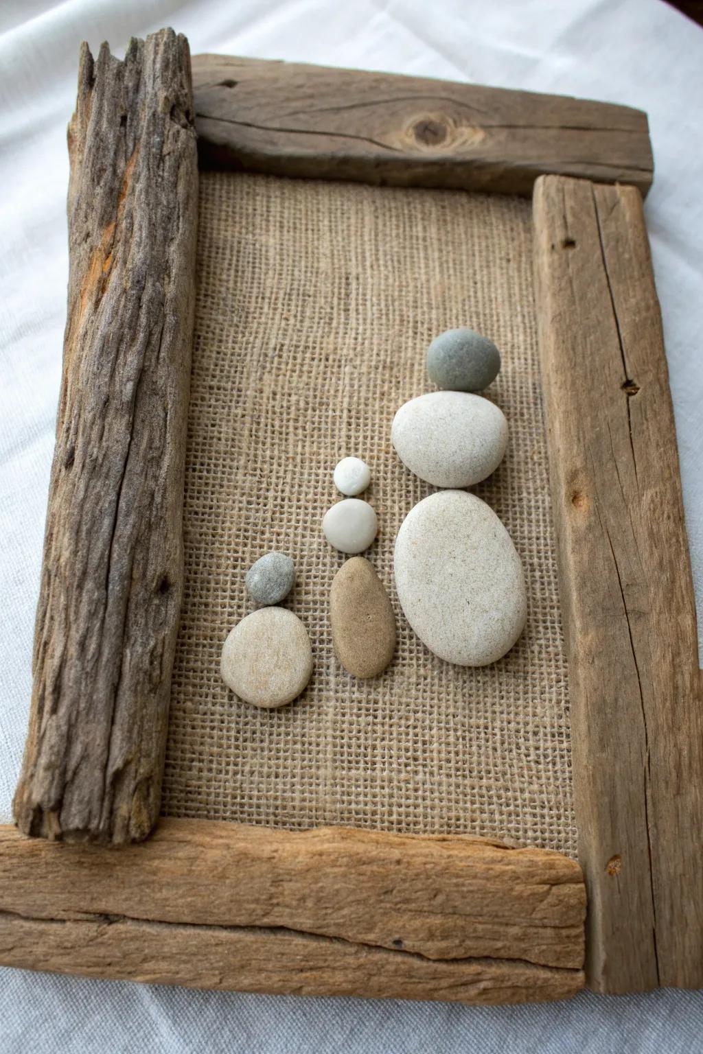 Embrace the warmth of rustic farmhouse charm with this delightful pebble art family piece. Perfect for adding a touch of simplicity and natural beauty to any space.