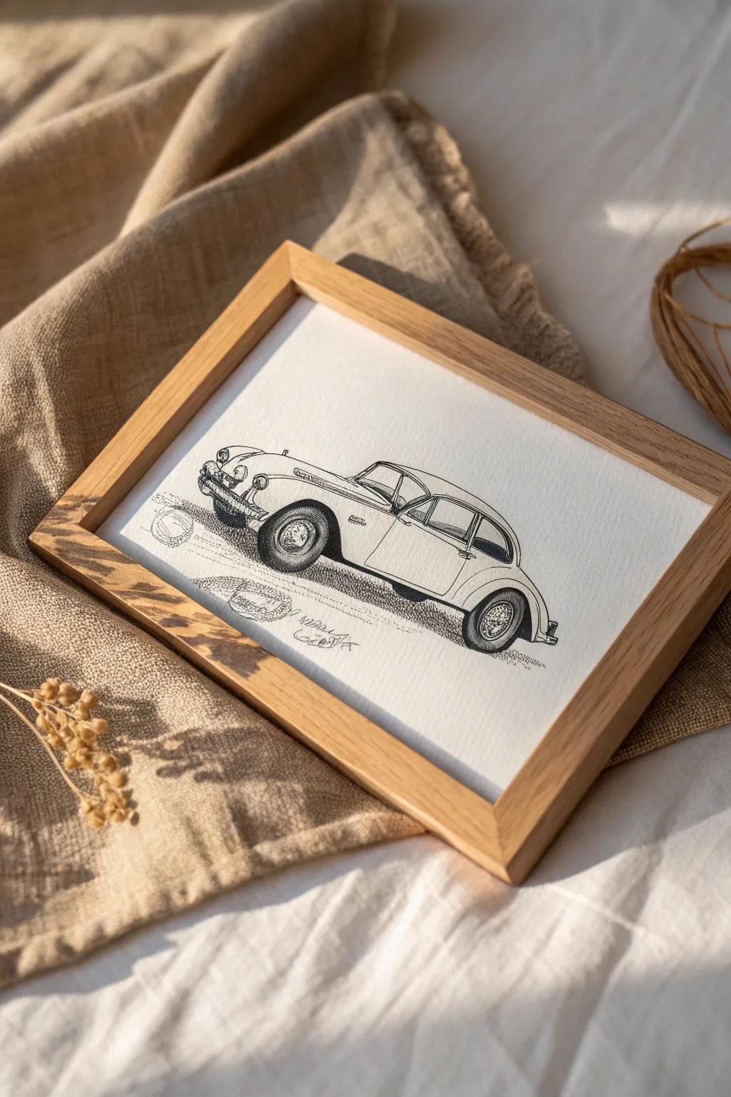 Embrace nostalgia with this timeless vintage car drawing, where simplicity meets elegance.
