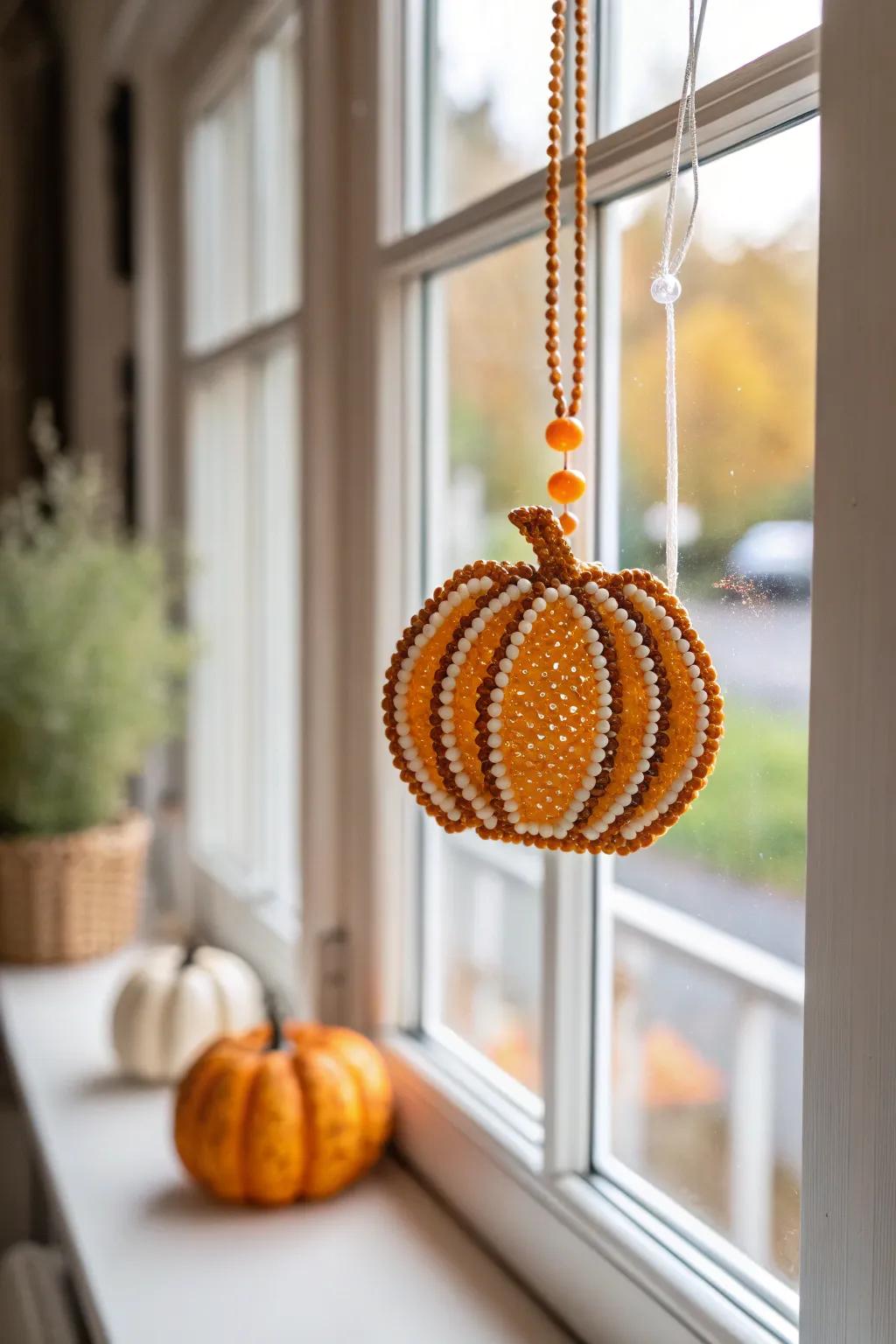 Celebrate autumn's beauty with this minimalist perler bead pumpkin, capturing the essence of handcrafted elegance.
